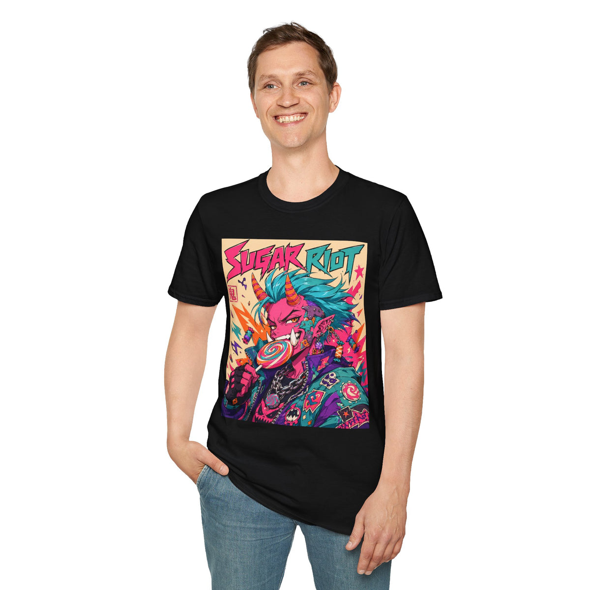 Sugar Riot Demon Anime T-Shirt — Neon Retro Punk Graphic Tee