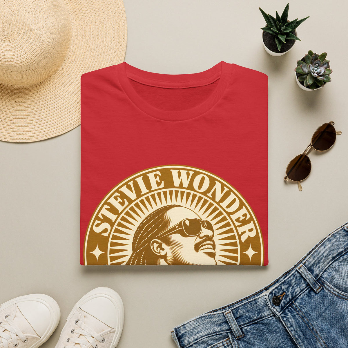 Stevie Wonder Graphic T-Shirt - Vintage Gold Portrait Tee