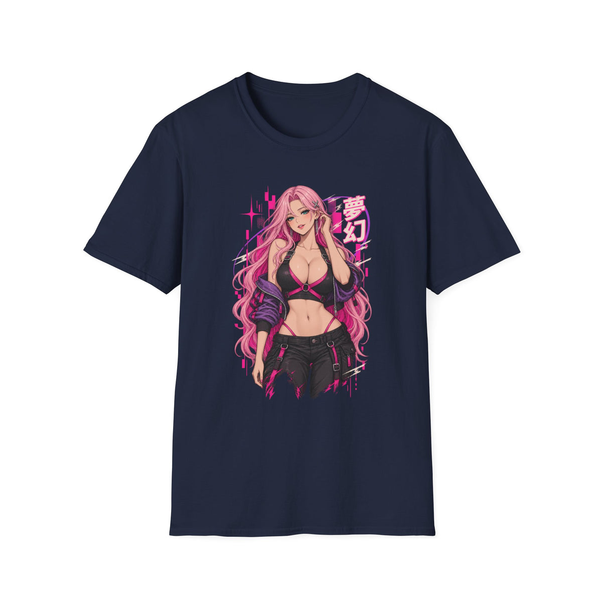 Cherry | Sexy Anime Pin Up Girl Pink Hair Waifu Cyberpunk T-Shirt