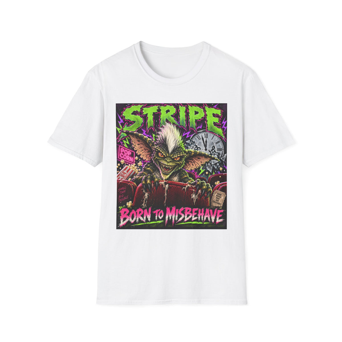 Stripe Gremlin T‑Shirt — 'Born to Misbehave' Retro Horror Graphic Tee