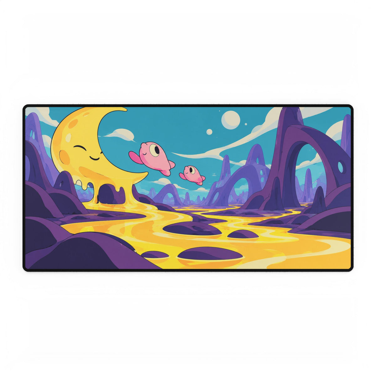 Cute Moon & Fish Gaming Desk Mat | Oversized Colourful Desk Pad