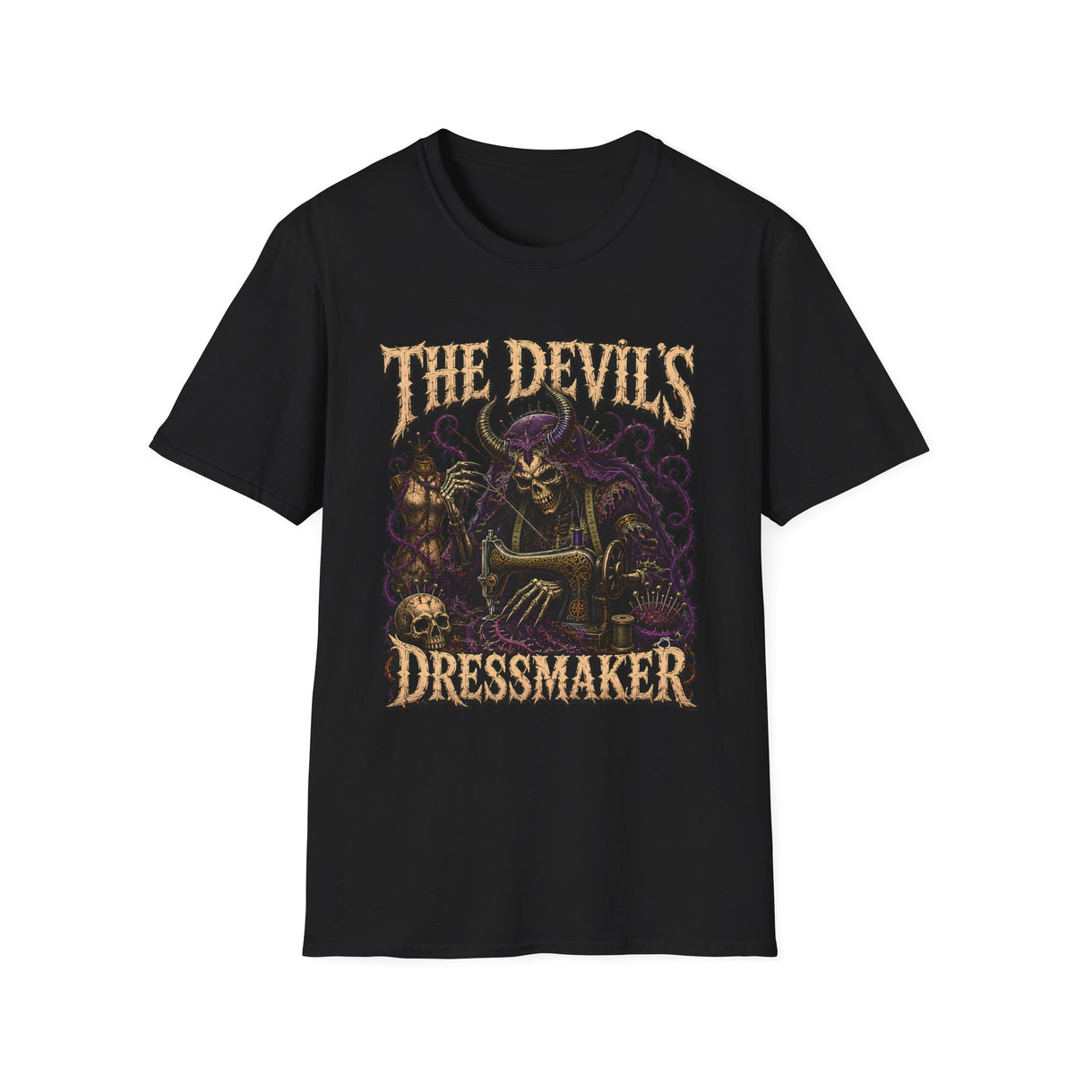 Devil’s Dressmaker Sowing Seamstress - Gothic Horror T-Shirt