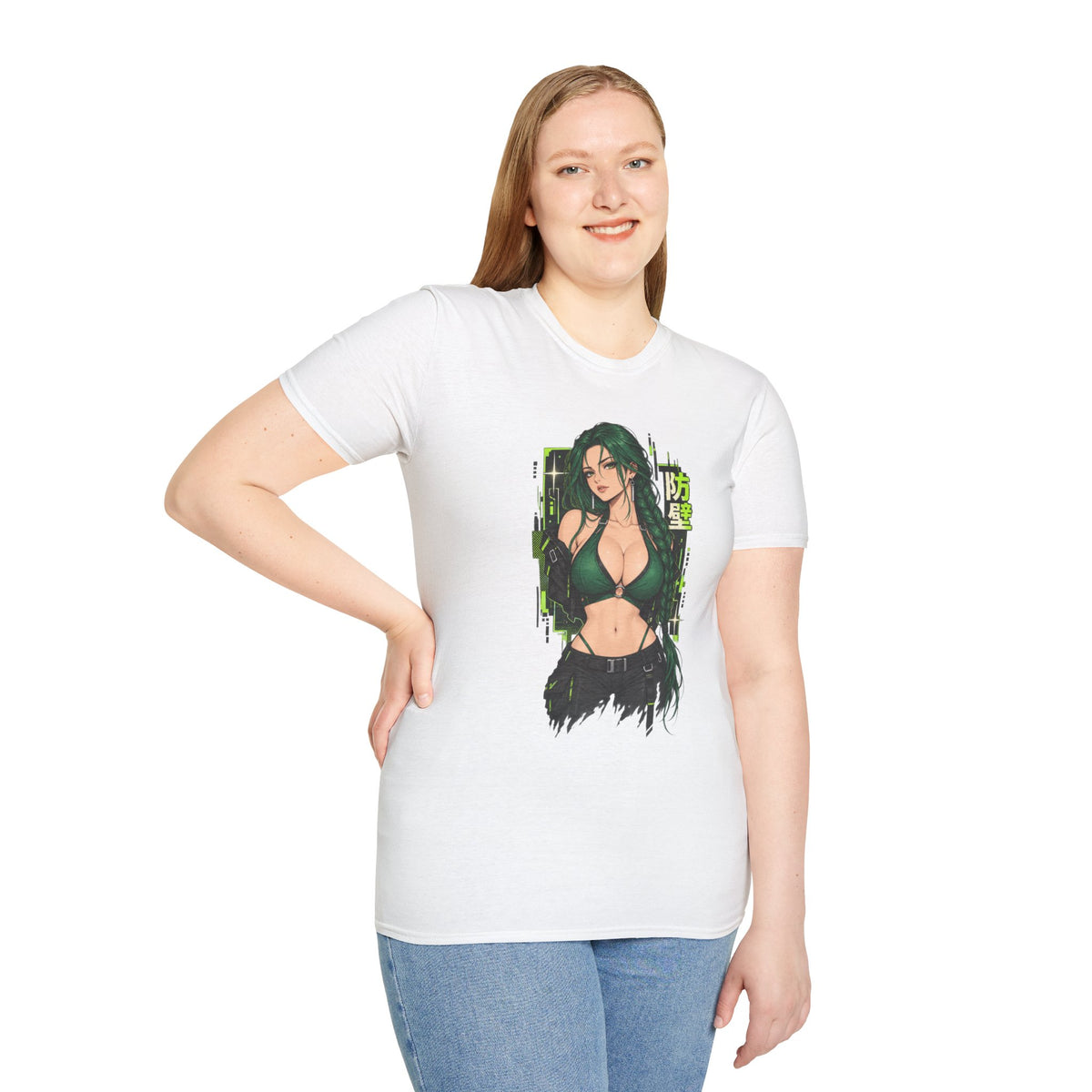 Jade | Anime Green-Haired Sexy Pin Up Girl Warrior Graphic Shirt