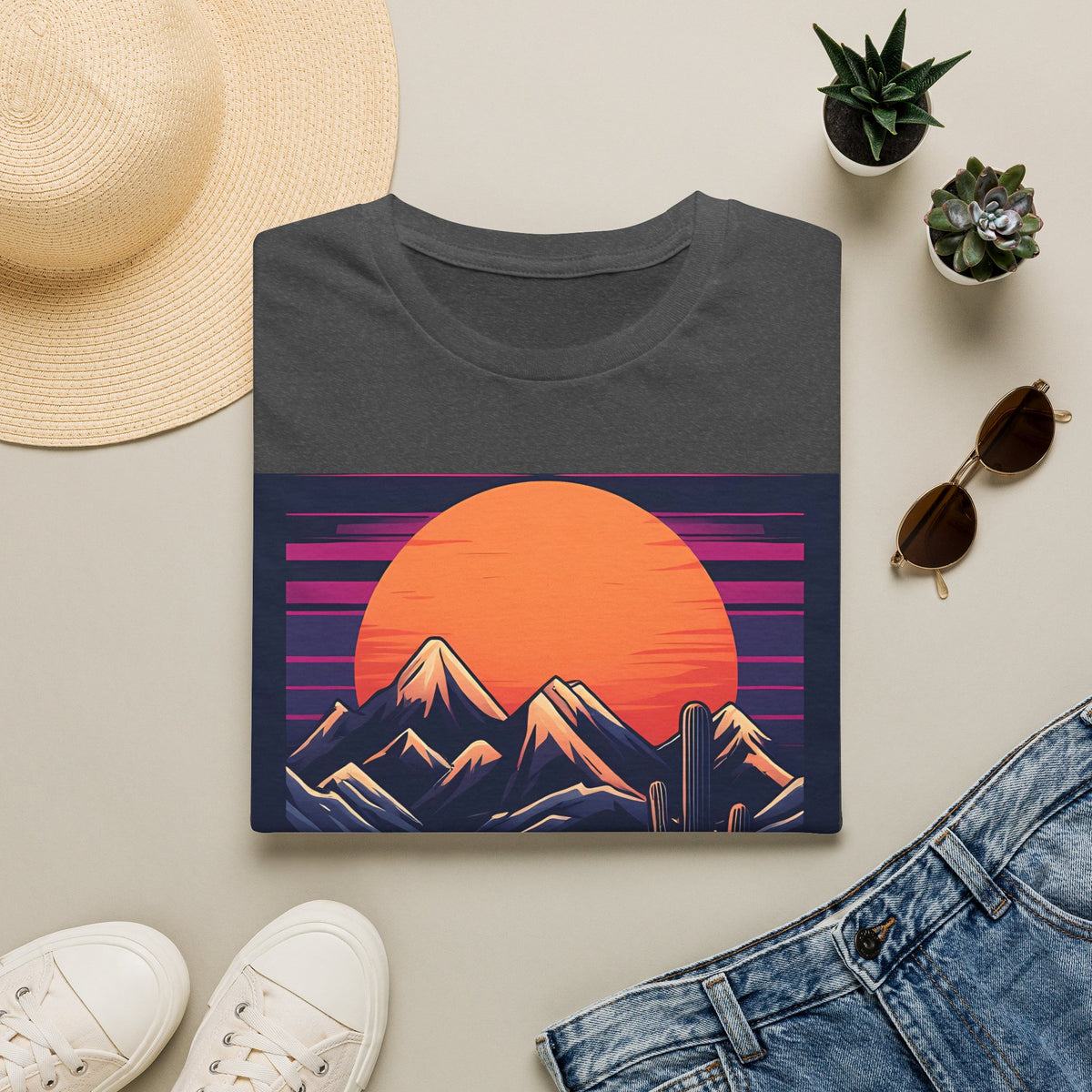 Sunset Mountains T-Shirt — Retro Desert Sunset Graphic Tee