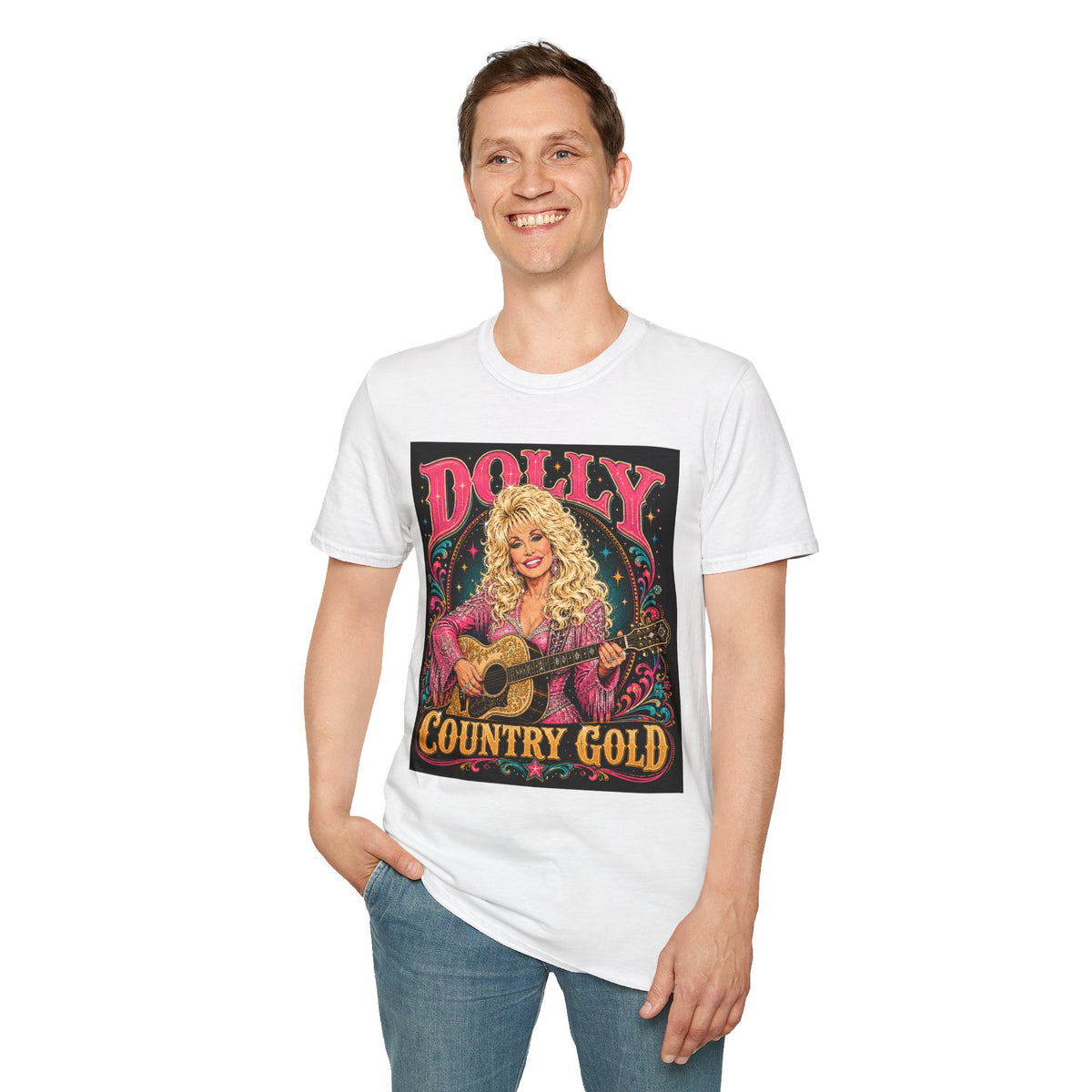 Country Music Graphic T-Shirt — "DOLLY" Retro Guitar Design