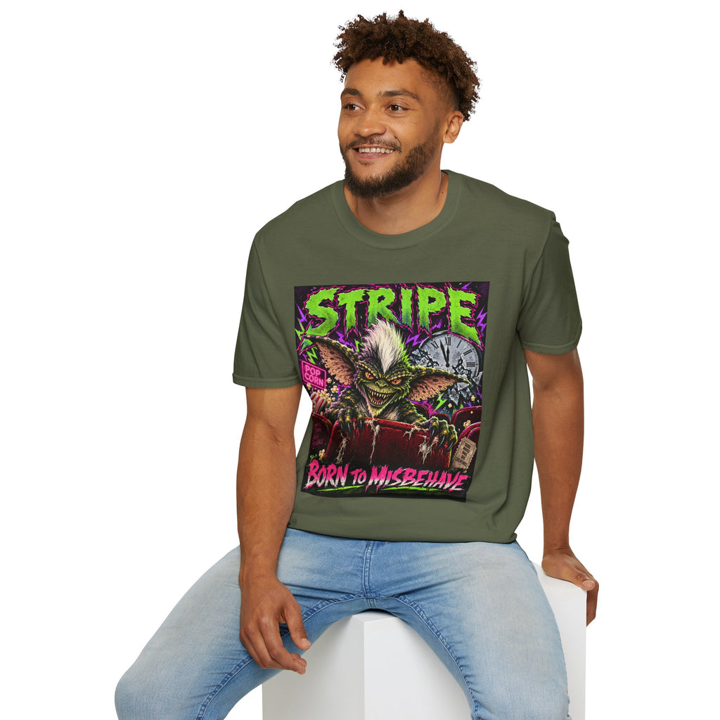 Stripe Gremlin T‑Shirt — 'Born to Misbehave' Retro Horror Graphic Tee