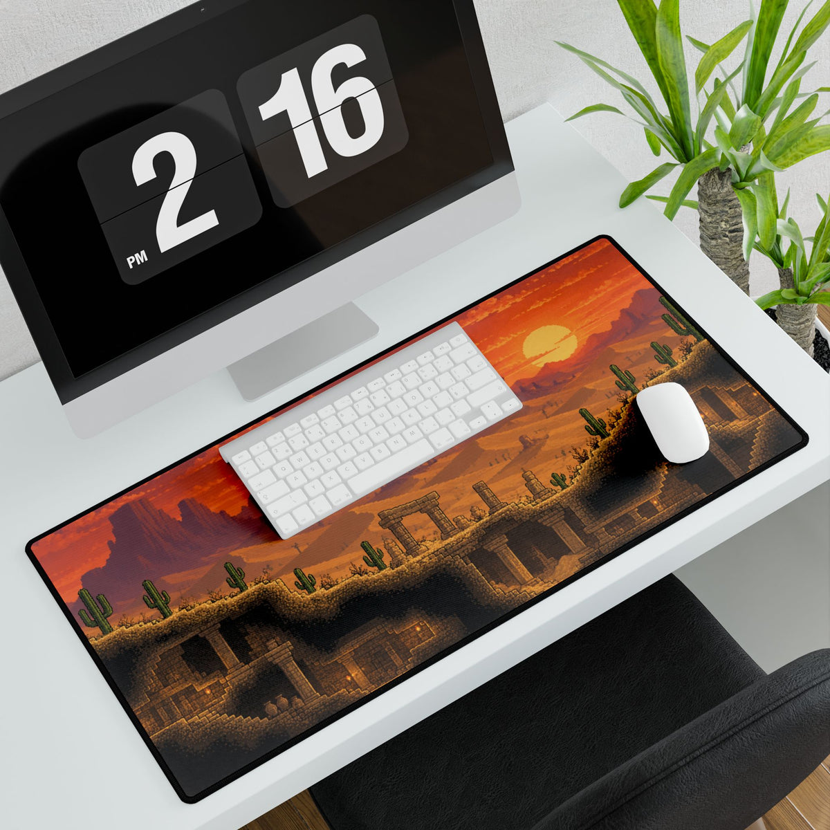 Pixel Desert Sunset Desk Mat — Retro 8‑Bit Gaming Mouse Pad