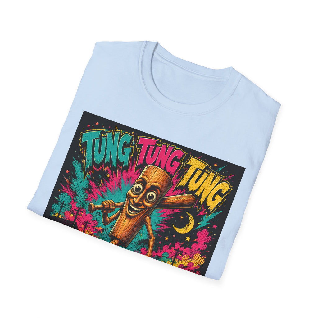 T-Shirt — Colorful 'Tung Tung Tung' Cartoon Log Design (Sahur)
