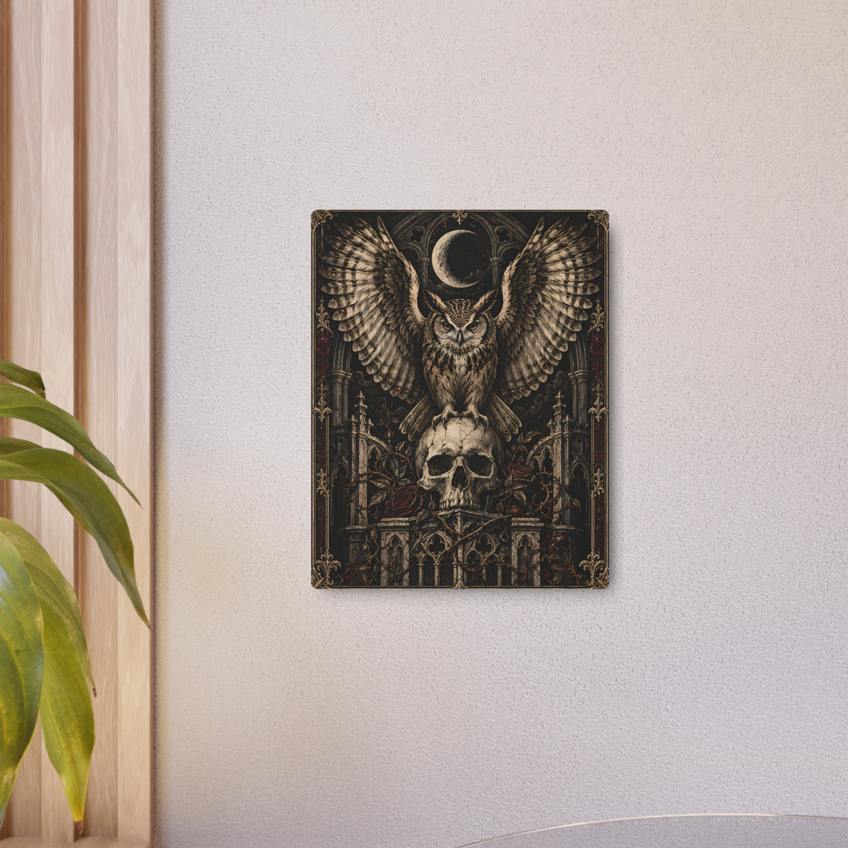 Metal Art Sign | Owl and Skull | Occult Wall Art