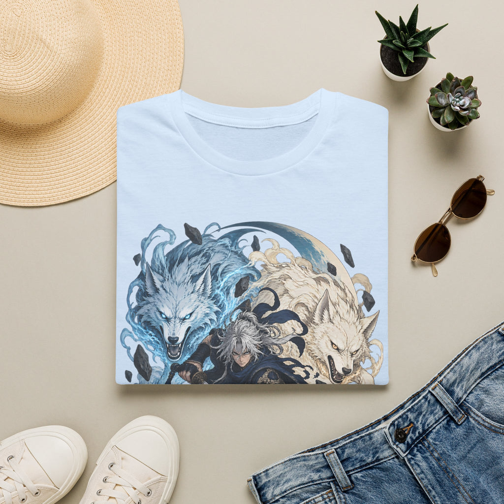 Wolf Spirit T-Shirt | Japanese Samurai | Yin Yang Blue & White Wolves Graphic Tee