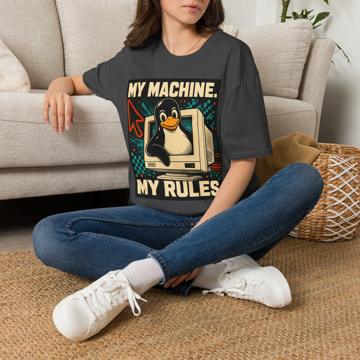 Retro Tux Penguin Tee — "My Machine, My Rules" Vintage Computer T-Shirt