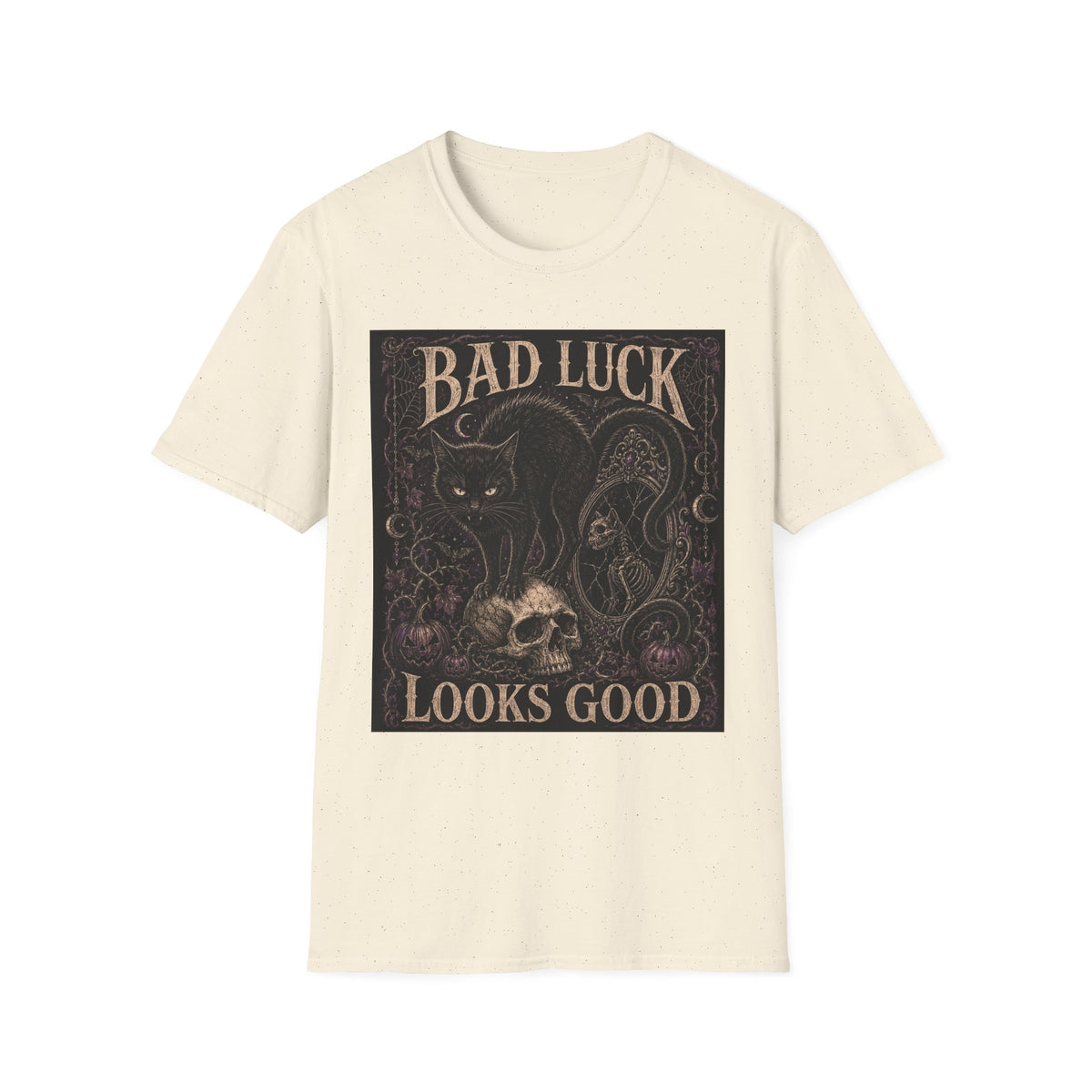 Bad Luck Black Cat Graphic T-Shirt — Gothic Skull Vintage Tattoo Tee
