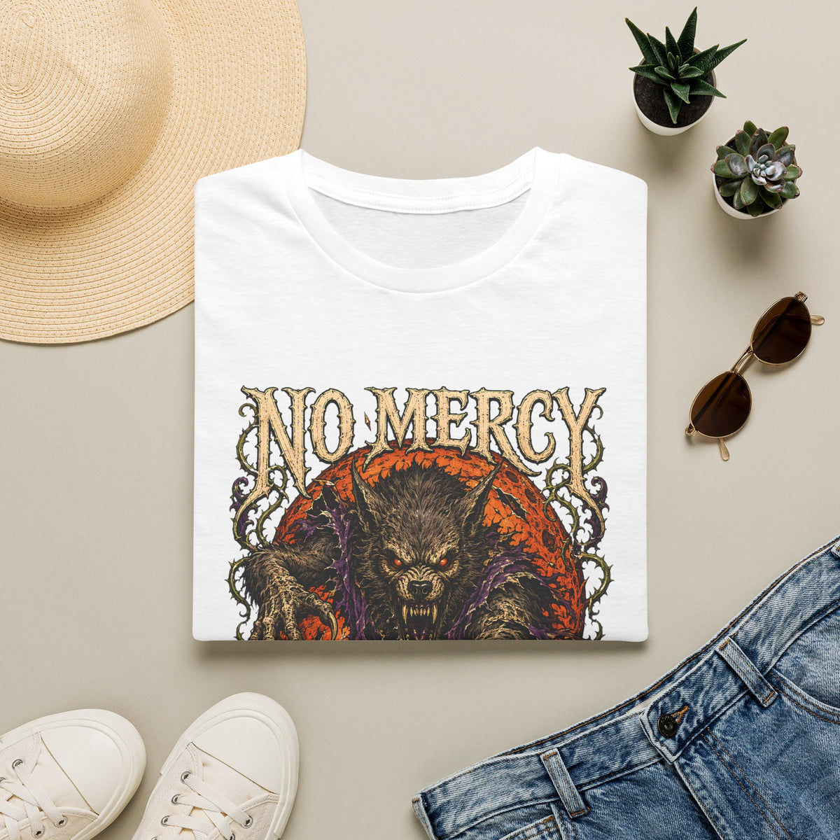 No Mercy Werewolf T-Shirt - Vintage Horror Moonlight Graphic Tee