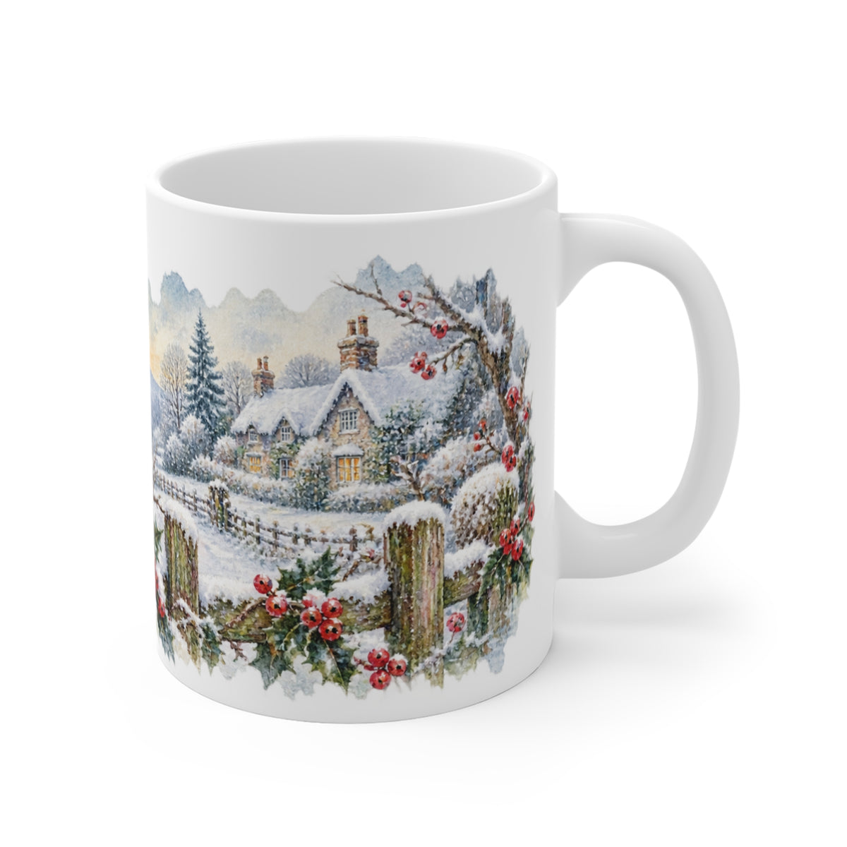 Winter Robin Mug | Snowy Holly Watercolour | Bird Lover Gift