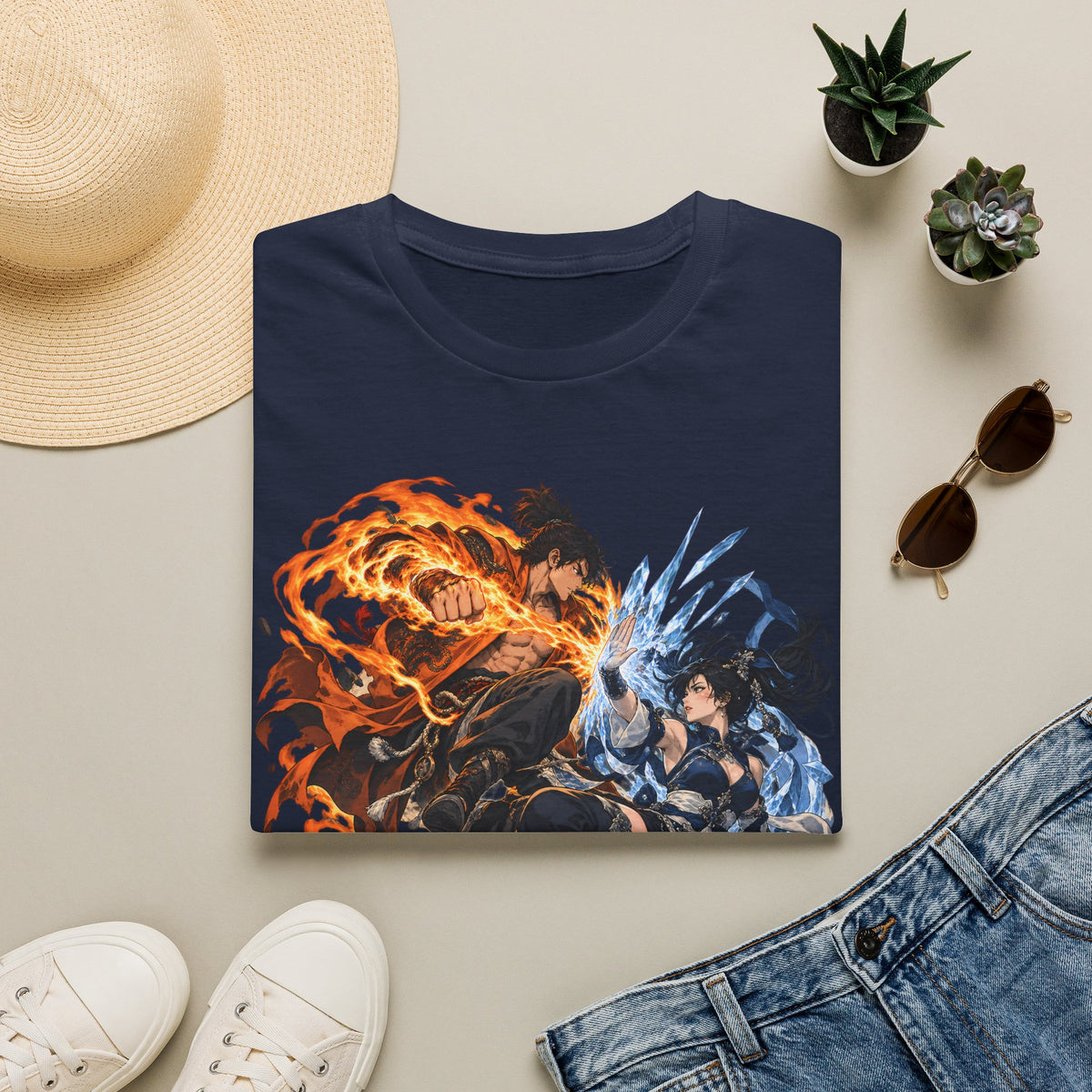 Elemental Battle | Fire vs Ice | Ninja Japanese Fantasy T-Shirt