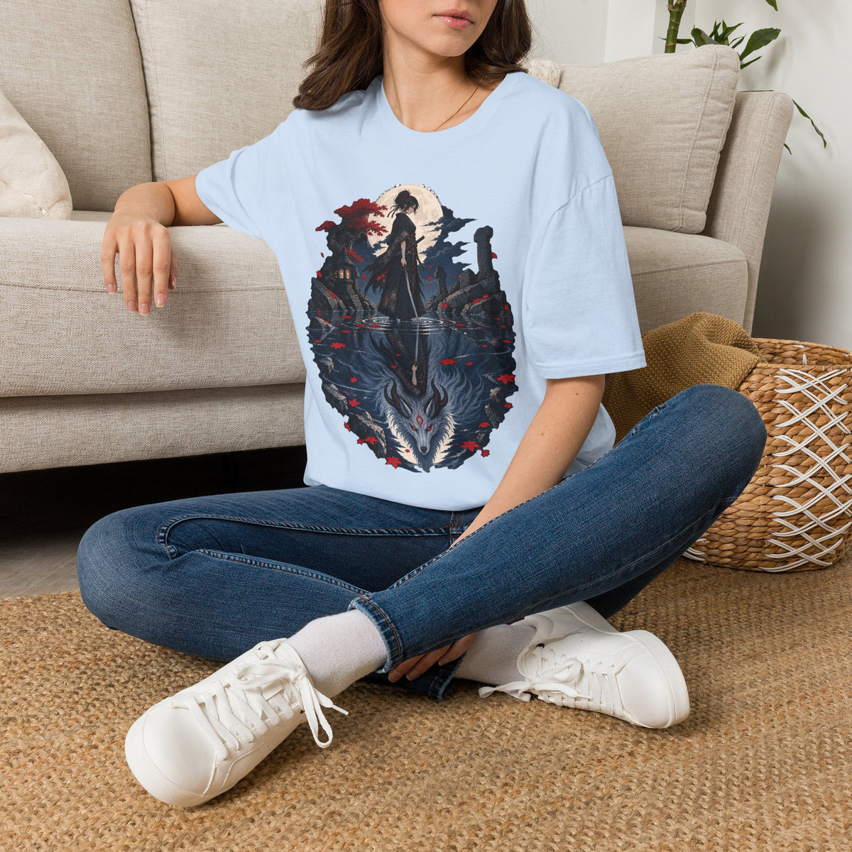 Reflection of a Monster | Moonlit Wolf Spirit T-Shirt | Samurai Silhouette Graphic Tee
