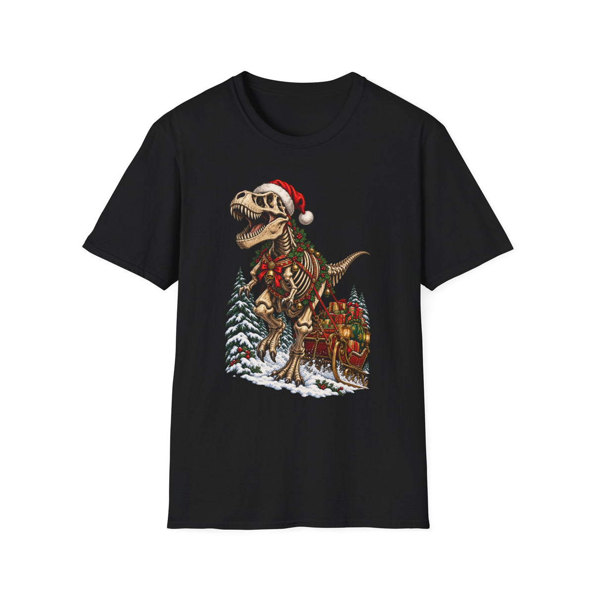 T-Rex Sleigh | Dinosaur Fossil Christmas T‑Shirt