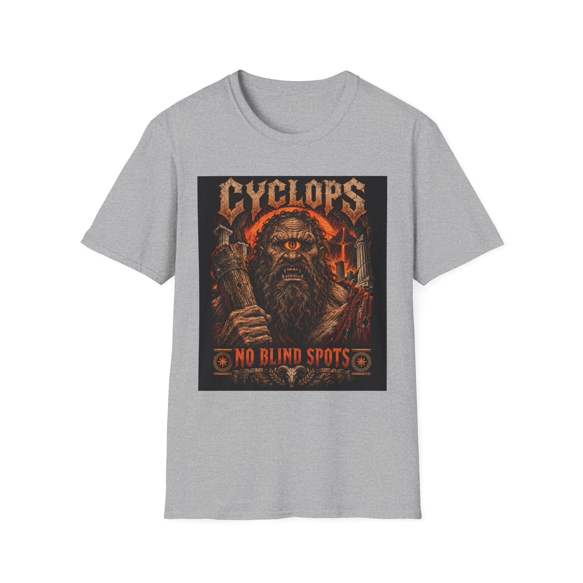 Cyclops Graphic T-Shirt — "No Blind Spots" Vintage Mythic Metal Design