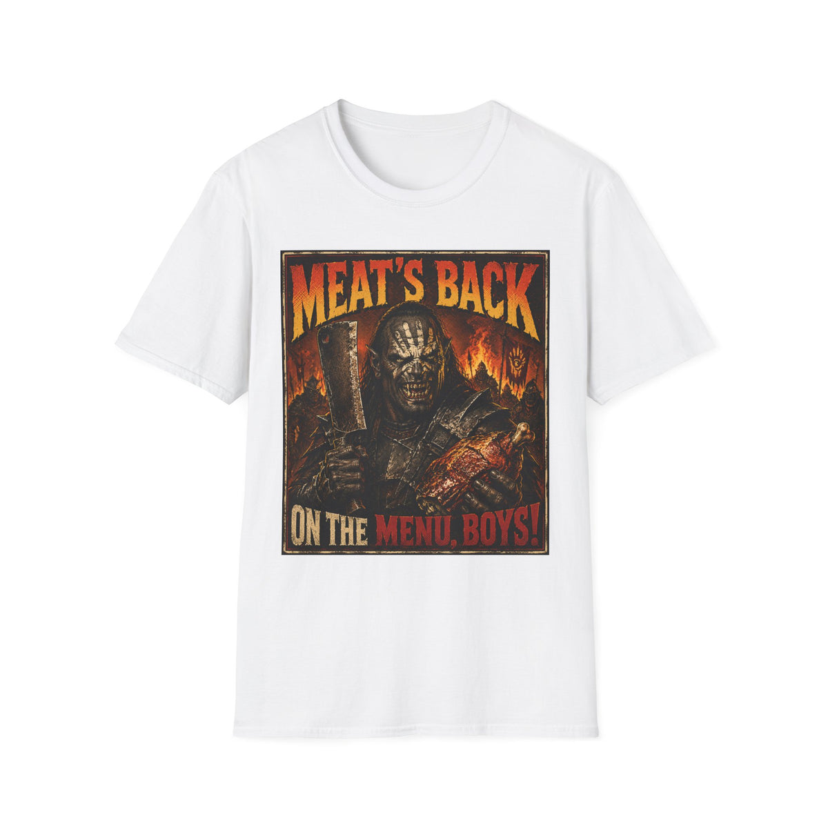 Meat’s Back Horror Graphic T-Shirt — ‘Meat’s Back on the Menu Boys’ Retro Slayer Tee