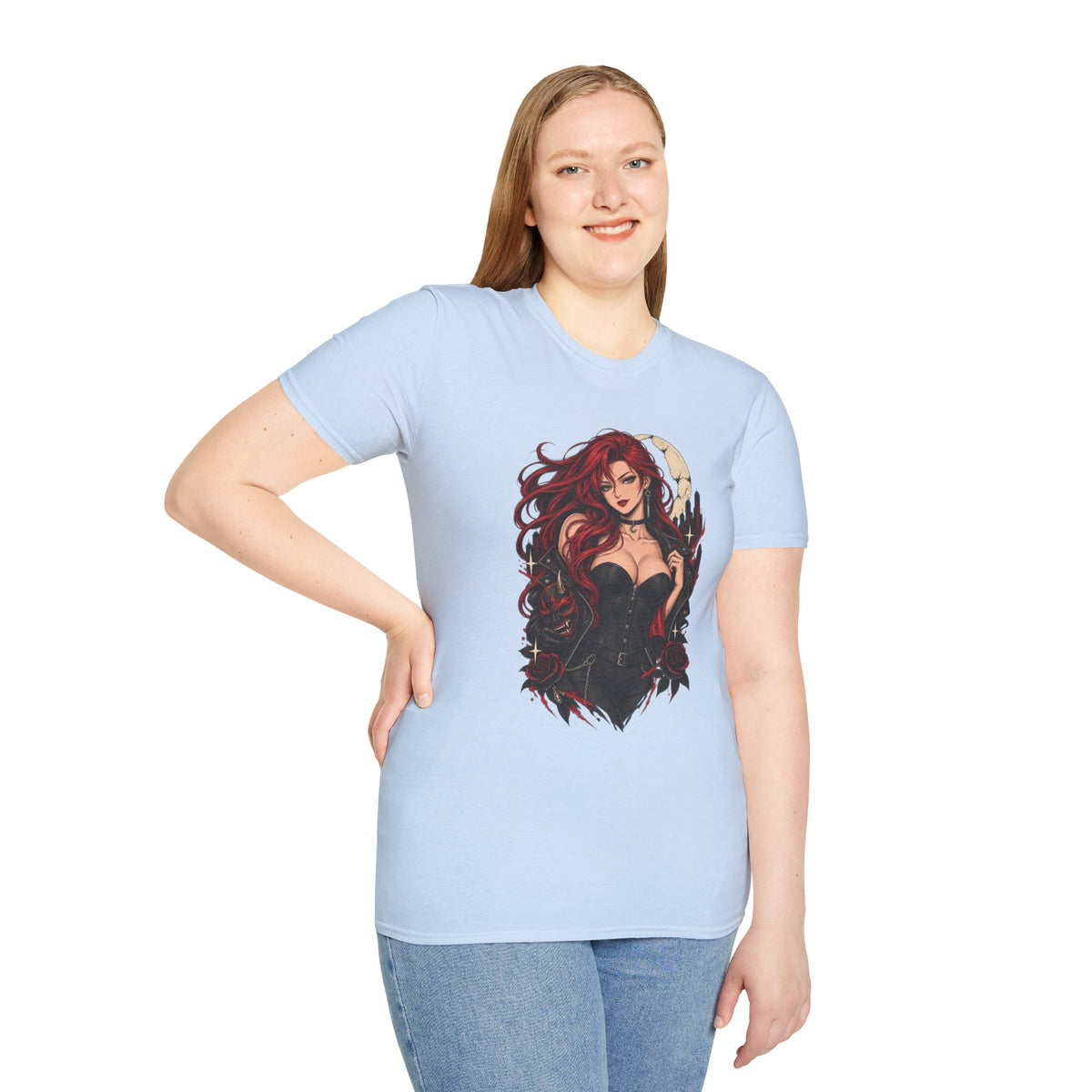 Crimson Dusk | Sexy Gothic Hannya Mask Pin up Woman T-Shirt