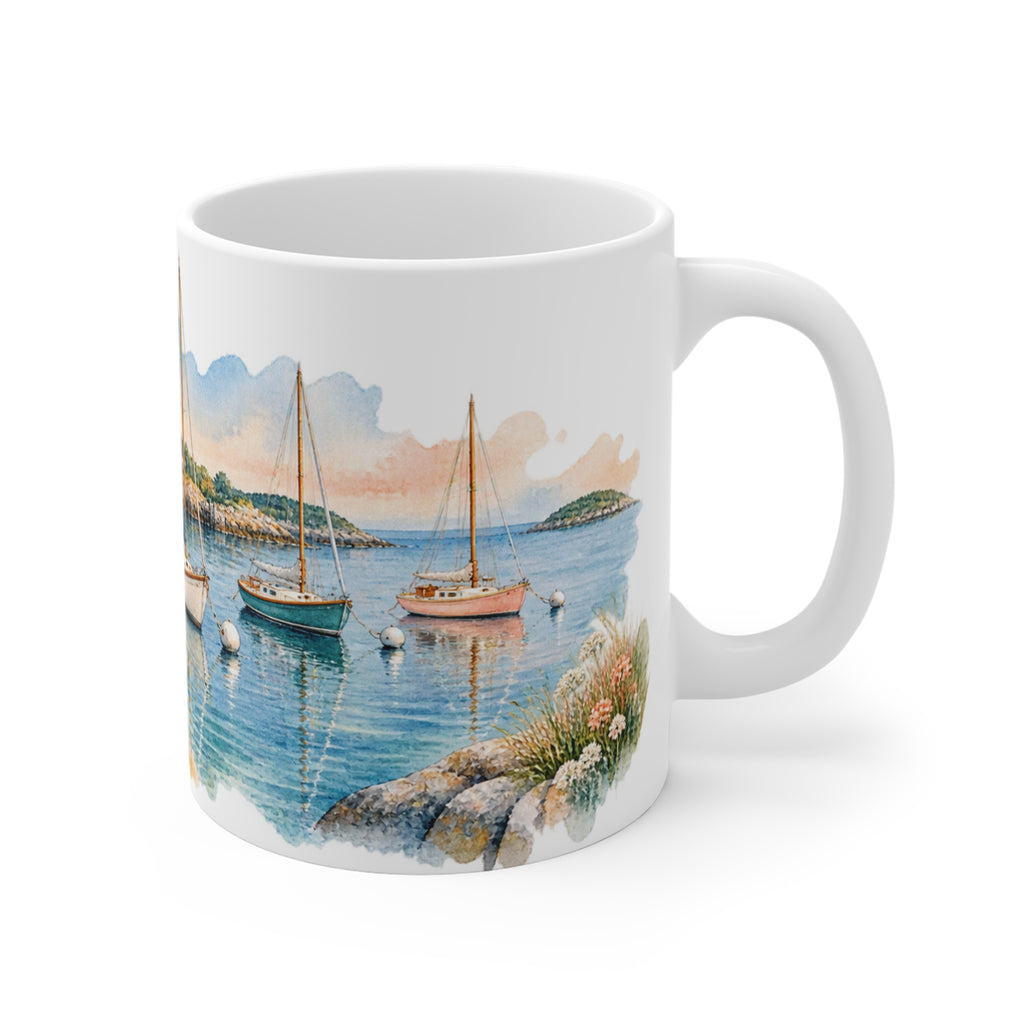 Harbour Sailboats Watercolour Mug | Nautical Coastal Art