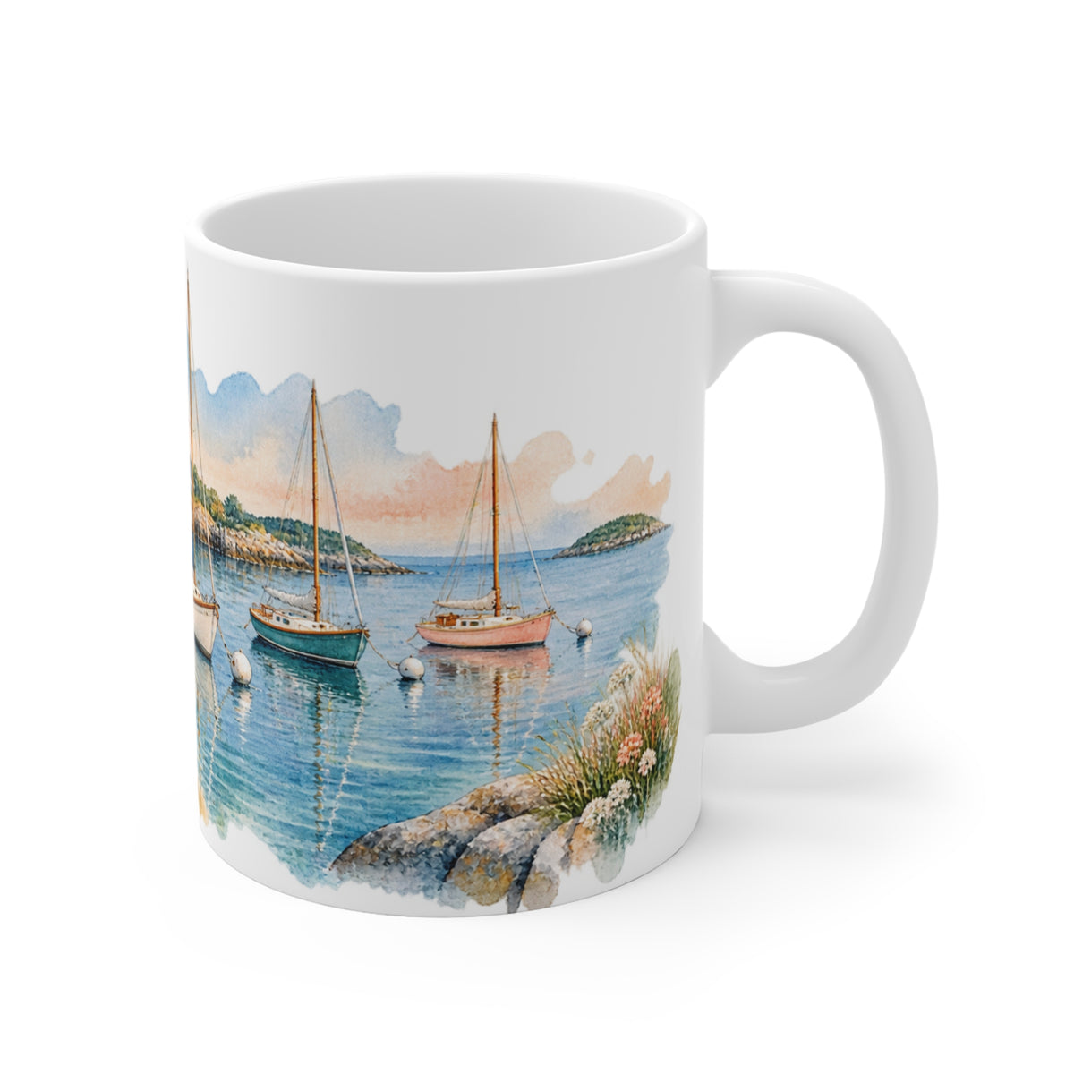 Harbour Sailboats Watercolour Mug | Nautical Coastal Art