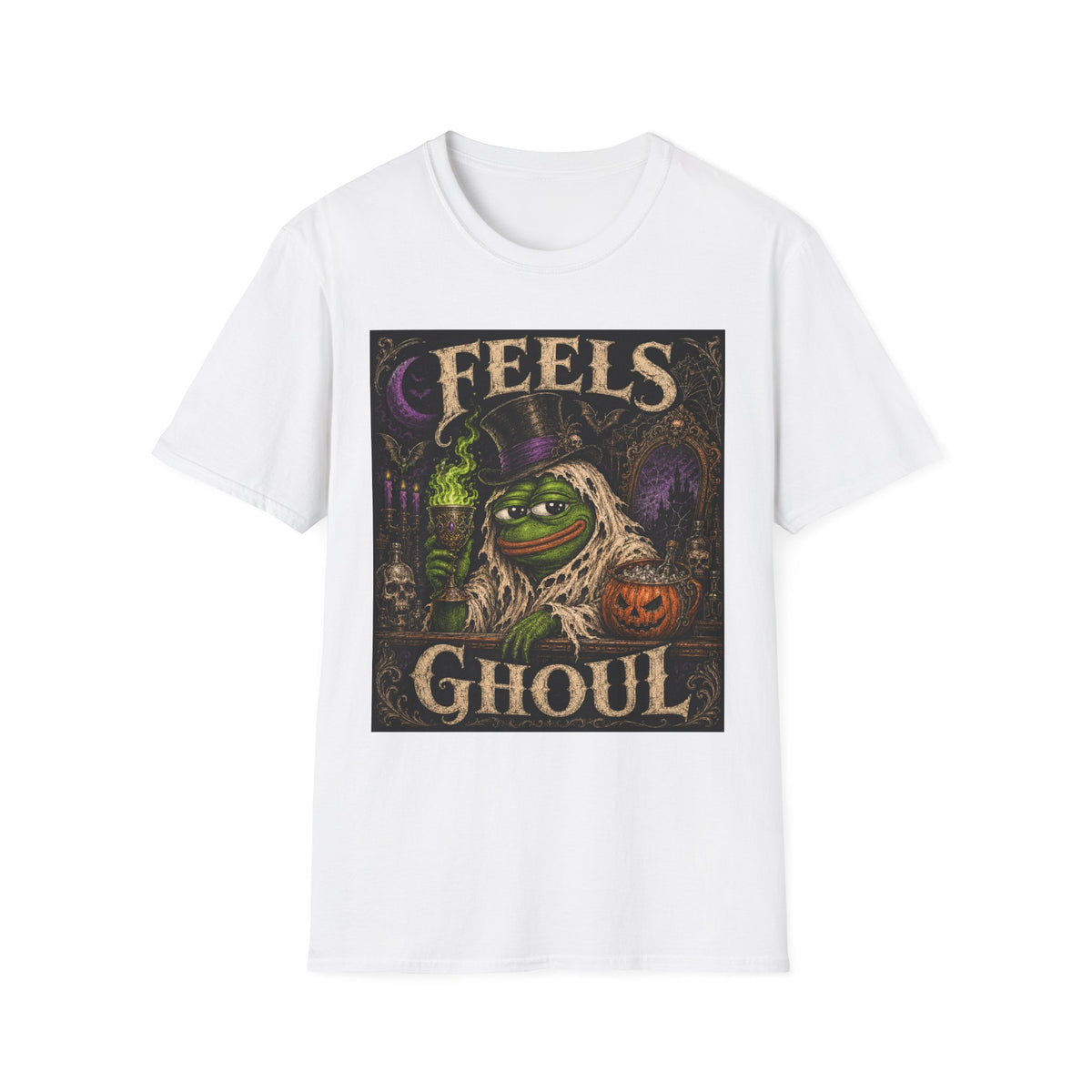 Feels Ghoul Halloween T‑Shirt — Spooky Witch Pepe Graphic