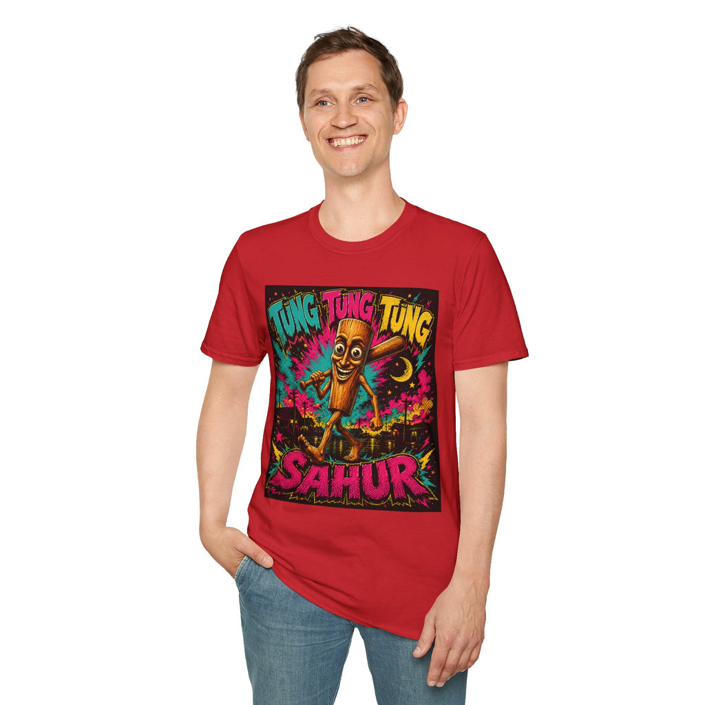 T-Shirt — Colorful 'Tung Tung Tung' Cartoon Log Design (Sahur)