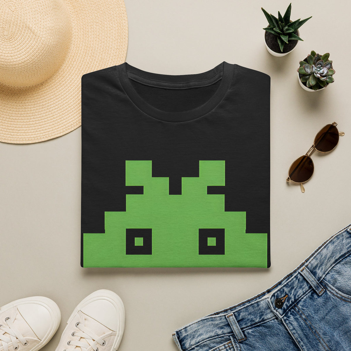 Retro Pixel Alien Tee — Green 8-Bit Gamer Graphic Shirt