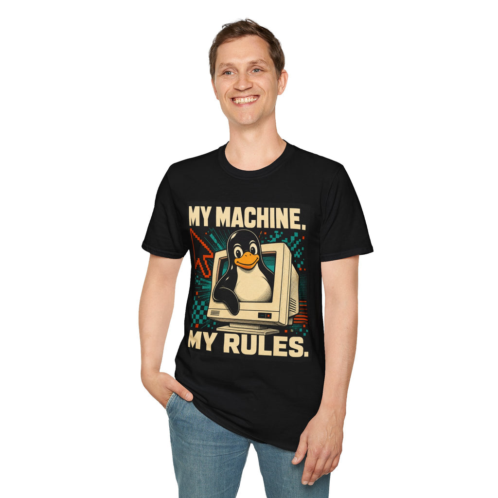 Retro Tux Penguin Tee — "My Machine, My Rules" Vintage Computer T-Shirt