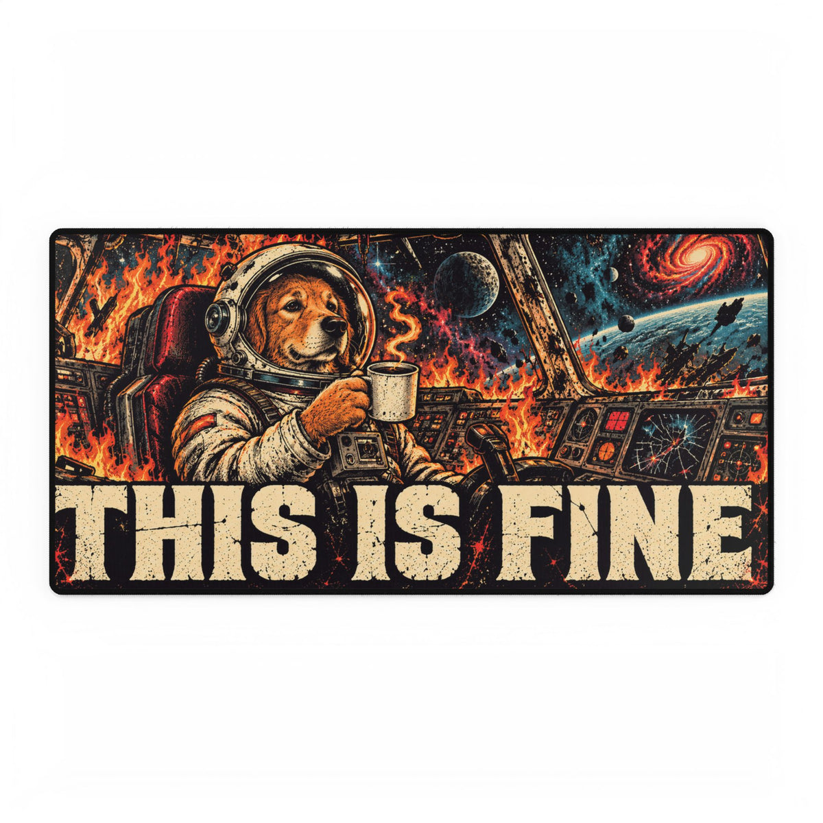 This Is Fine Astronaut Dog | Large Gaming/Office Mouse Pad
