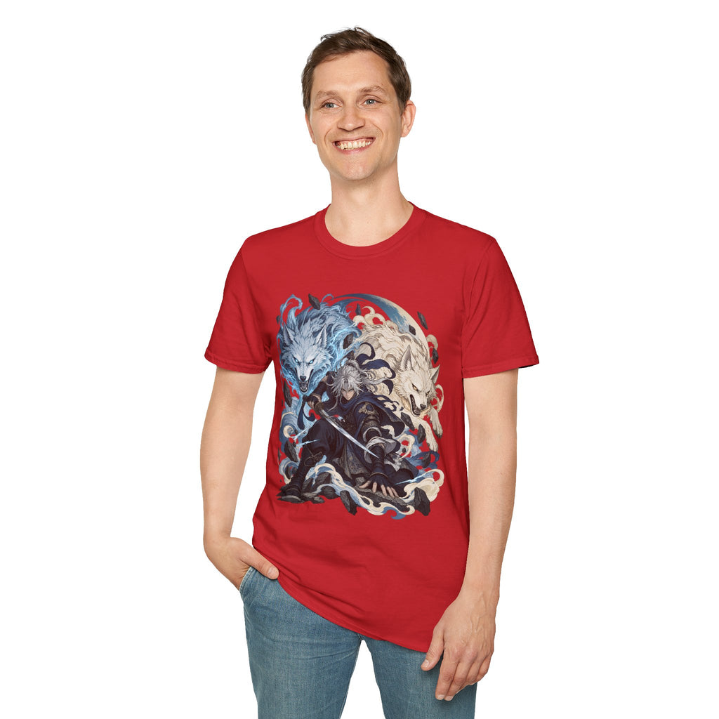 Wolf Spirit T-Shirt | Japanese Samurai | Yin Yang Blue & White Wolves Graphic Tee
