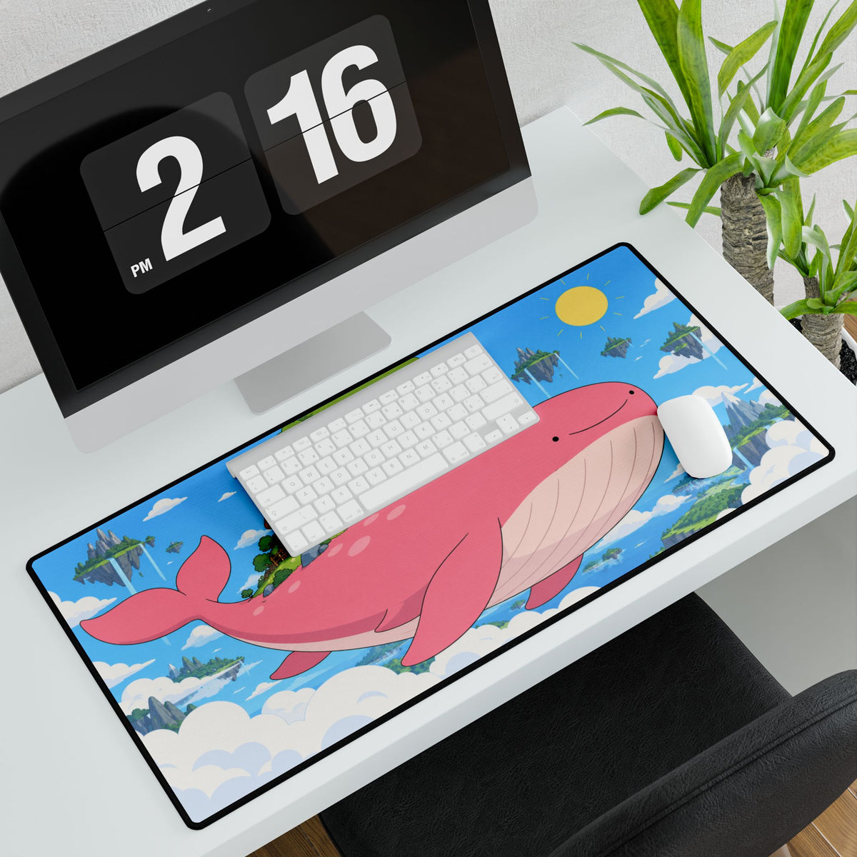 Mouse Mat | Pink Whale Floating Island | Cute Fantasy Gaming & Office Desk Mat