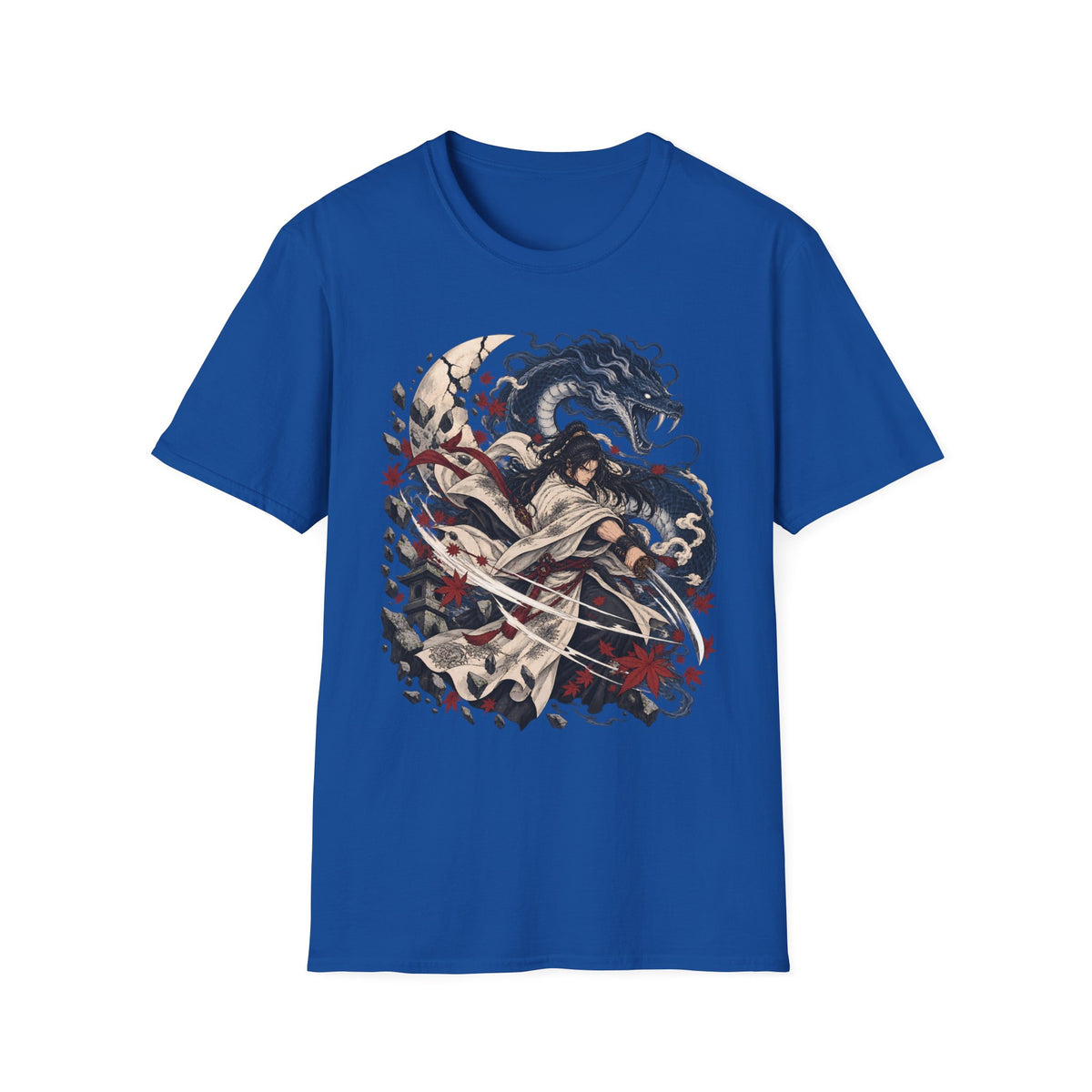 Samurai of the Dragon | Japanese Anime Warrior & Serpent Illustration T Shirt