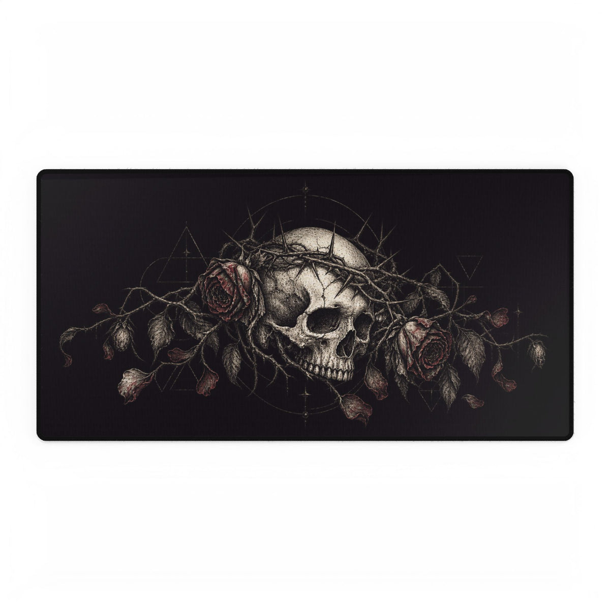 Mouse Pad | Gothic Skull & Crimson Roses | Thorn Crown Occult Art Desk Mat