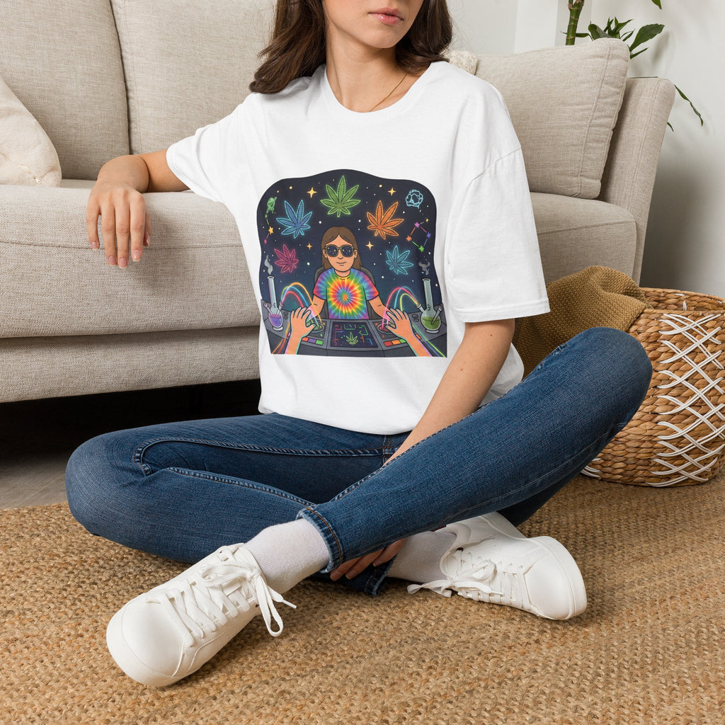 Psychedelic DJ Tee — Tie-Dye Vibes with Leaf Motif