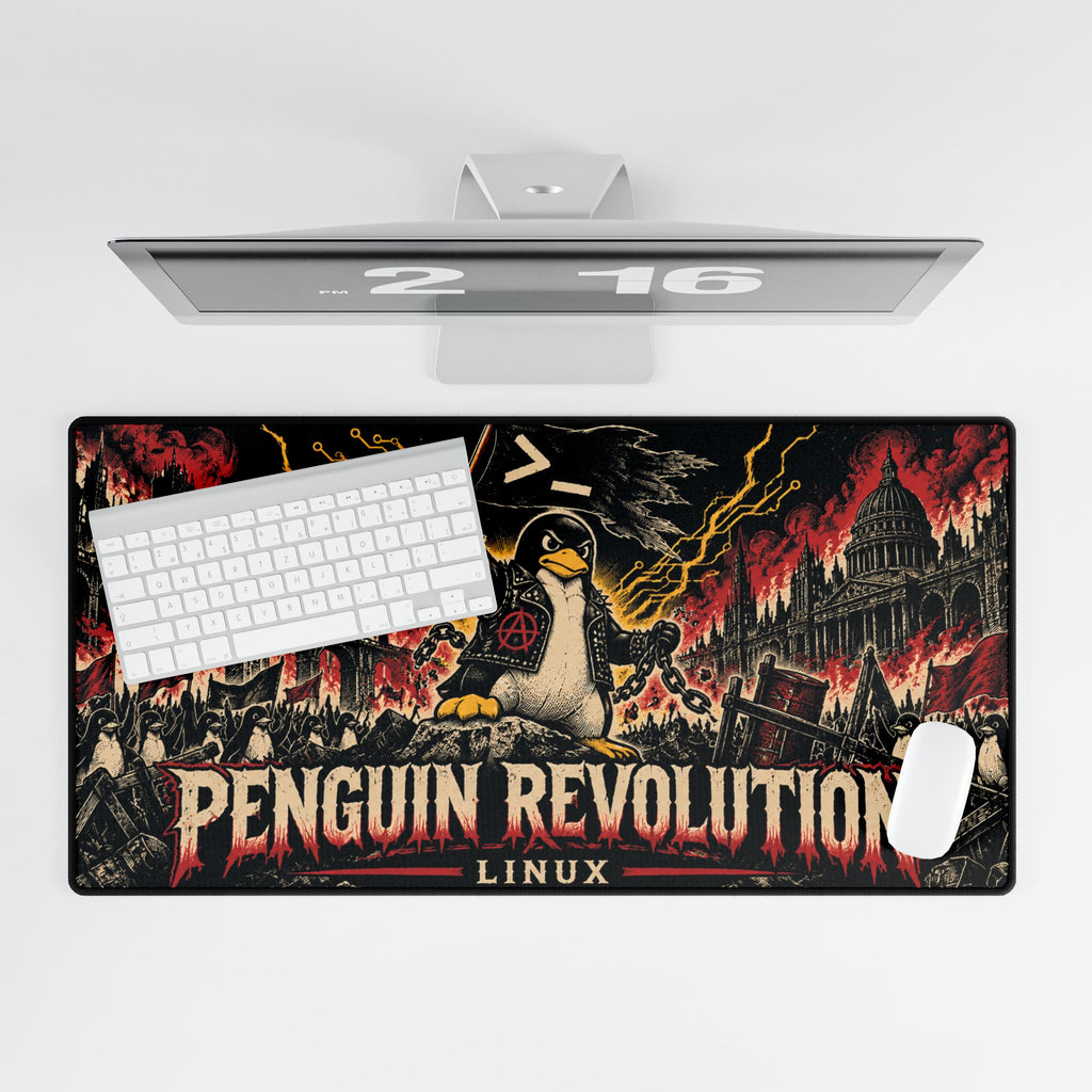 Penguin Revolution Linux Desk Mat | Gamer/Programmer Large Mousepad