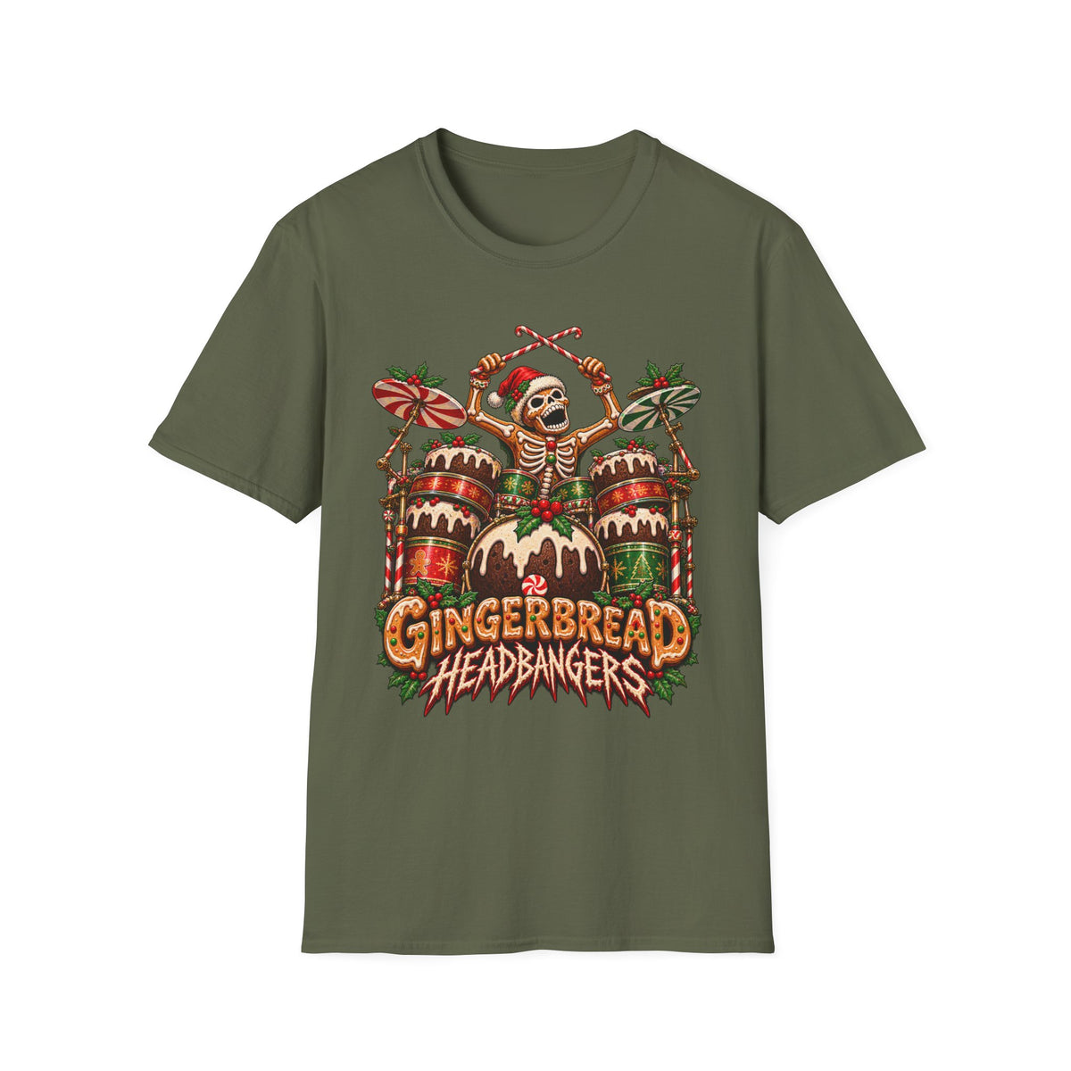 Gingerbread Headbangers | Drummer Christmas T-Shirt