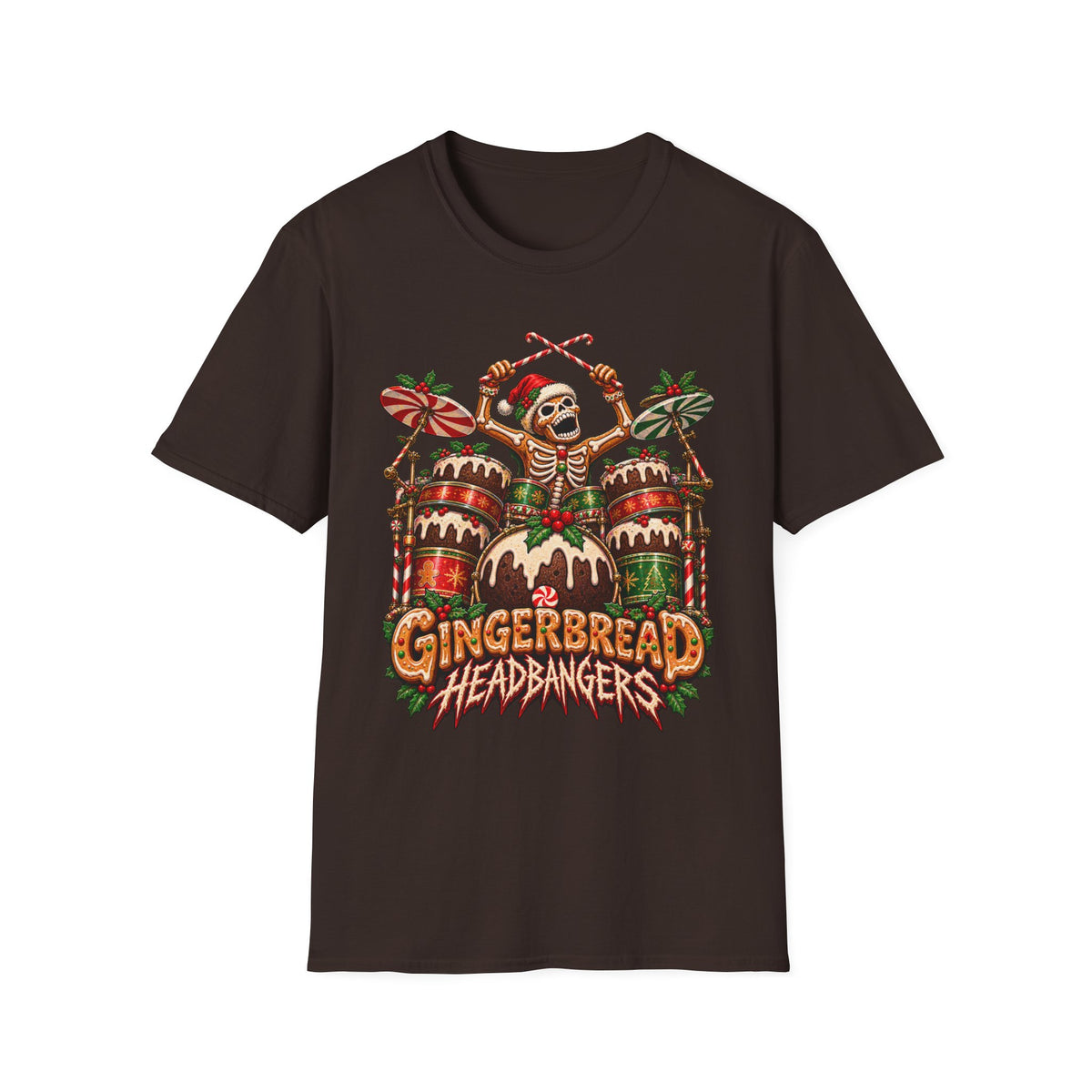 Gingerbread Headbangers | Drummer Christmas T-Shirt
