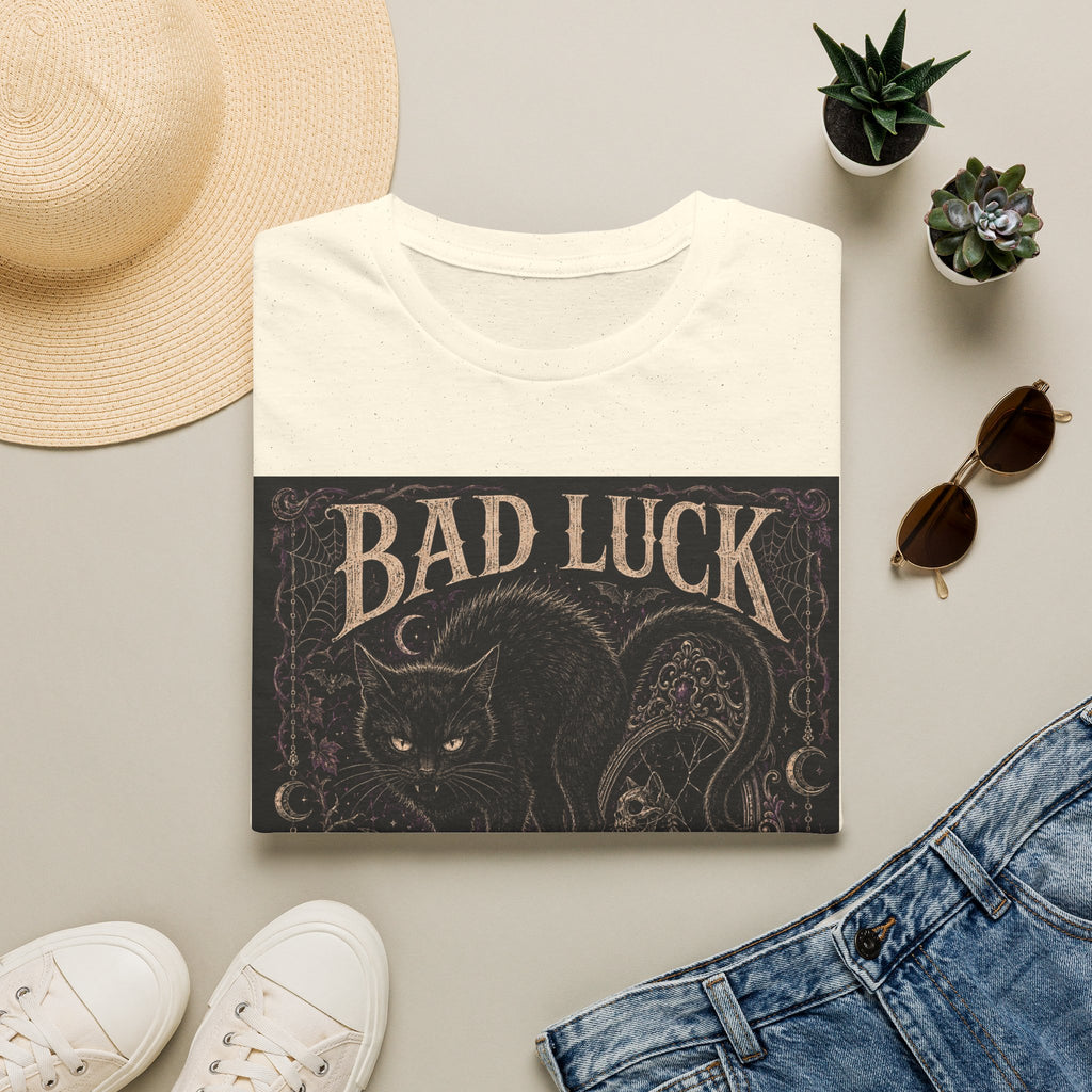 Bad Luck Black Cat Graphic T-Shirt — Gothic Skull Vintage Tattoo Tee