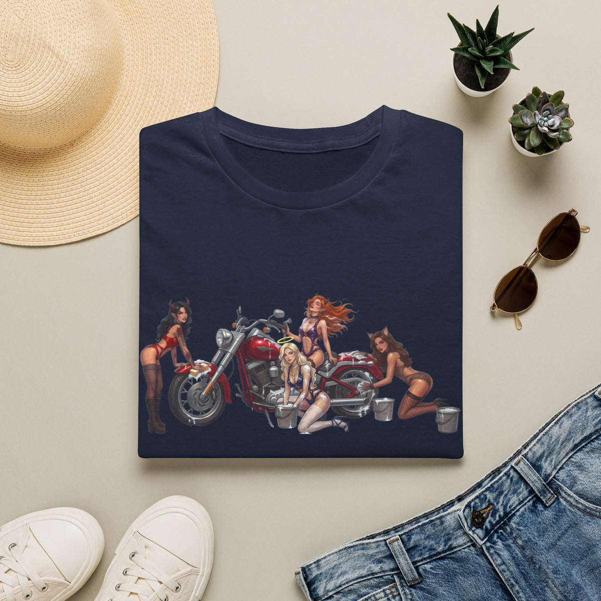 Biker Pinup T-Shirt — Vintage Motorcycle Pinup Girls Tee