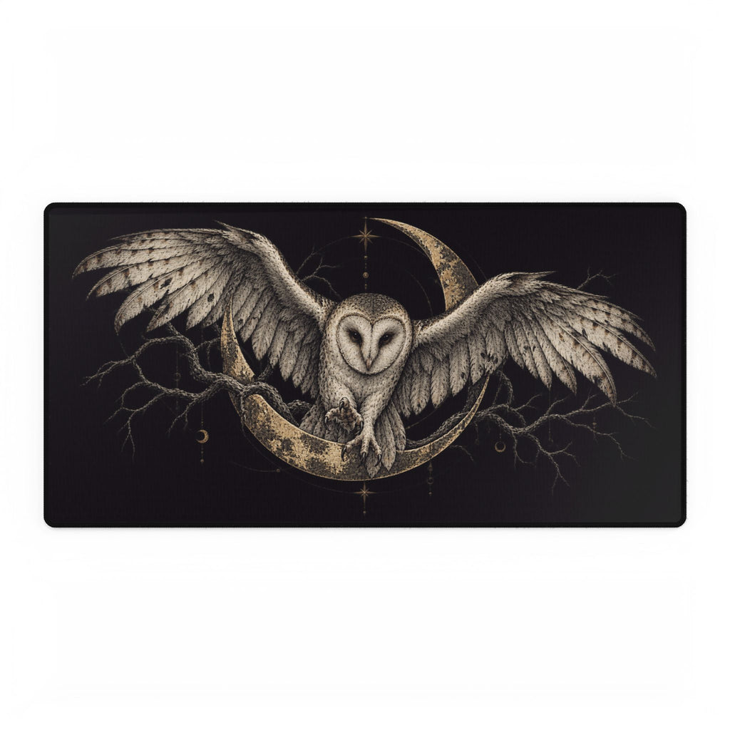 Mouse Mat | Gothic Owl & Crescent Moon | Occult Woodland Art Desk Pad