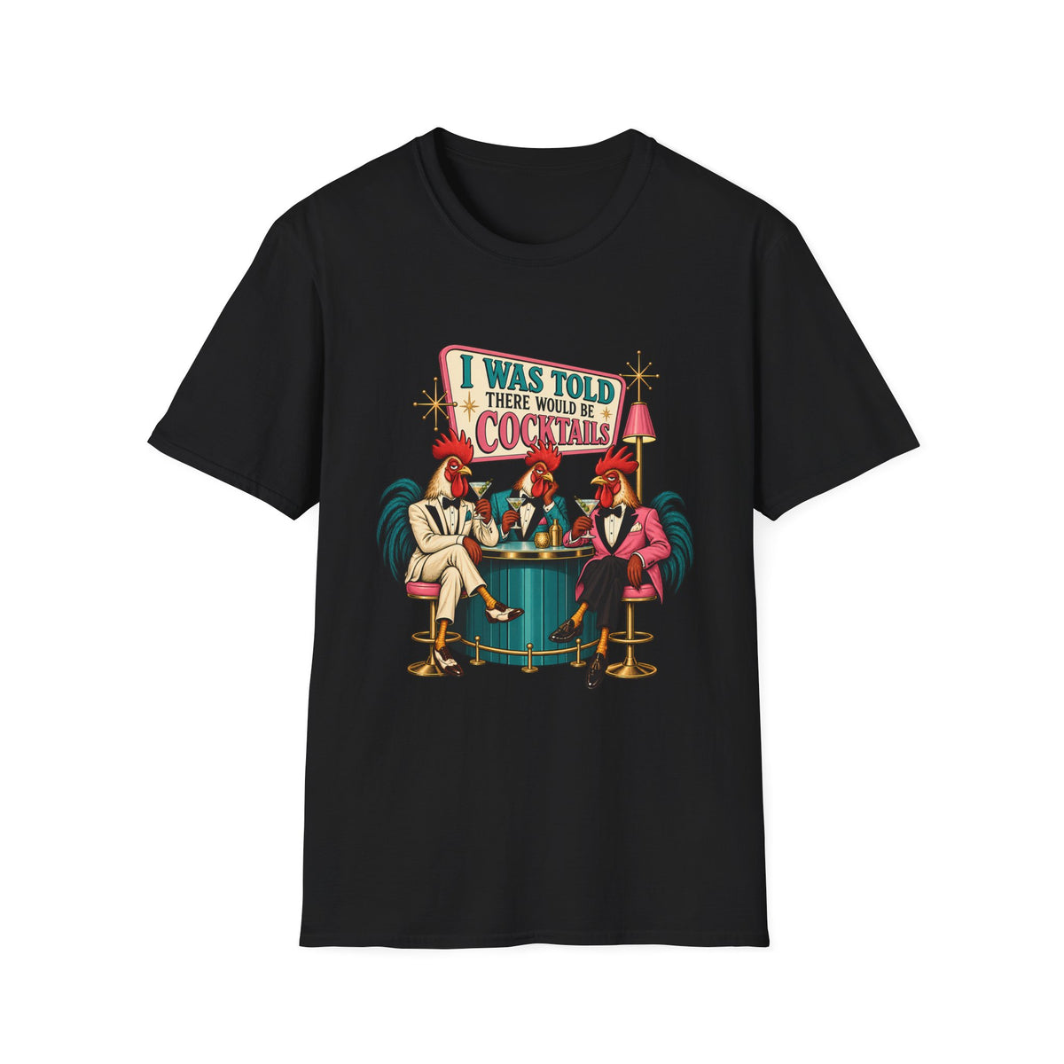 I Was Told There Would Be Cocktails T-Shirt | Retro Flamingo Bar Cocktail Tee