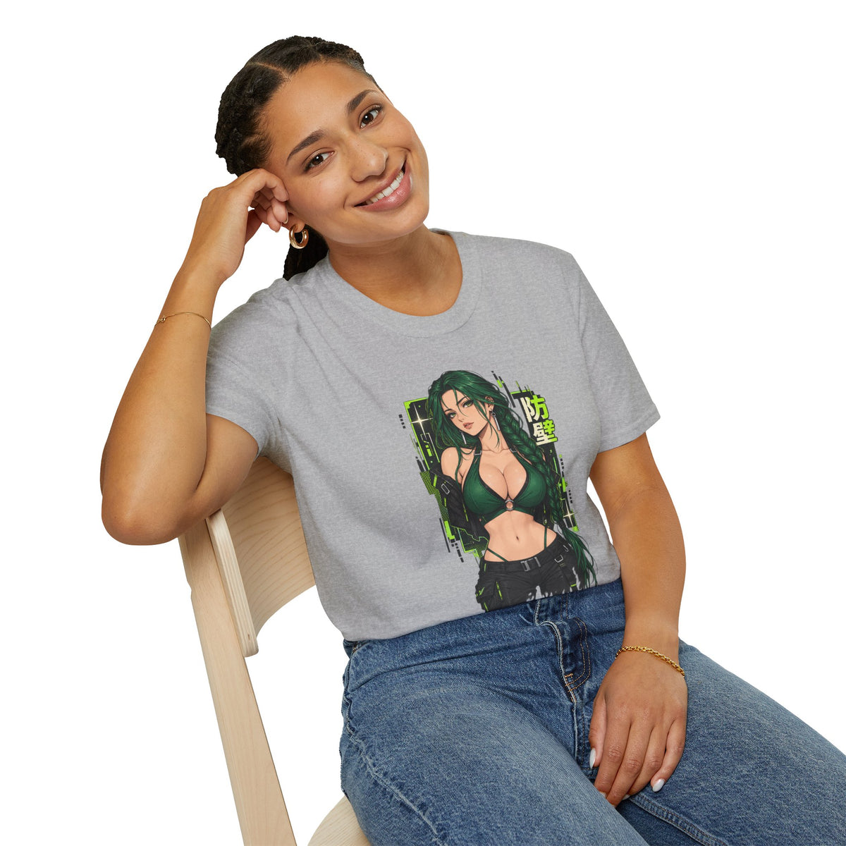 Jade | Anime Green-Haired Sexy Pin Up Girl Warrior Graphic Shirt
