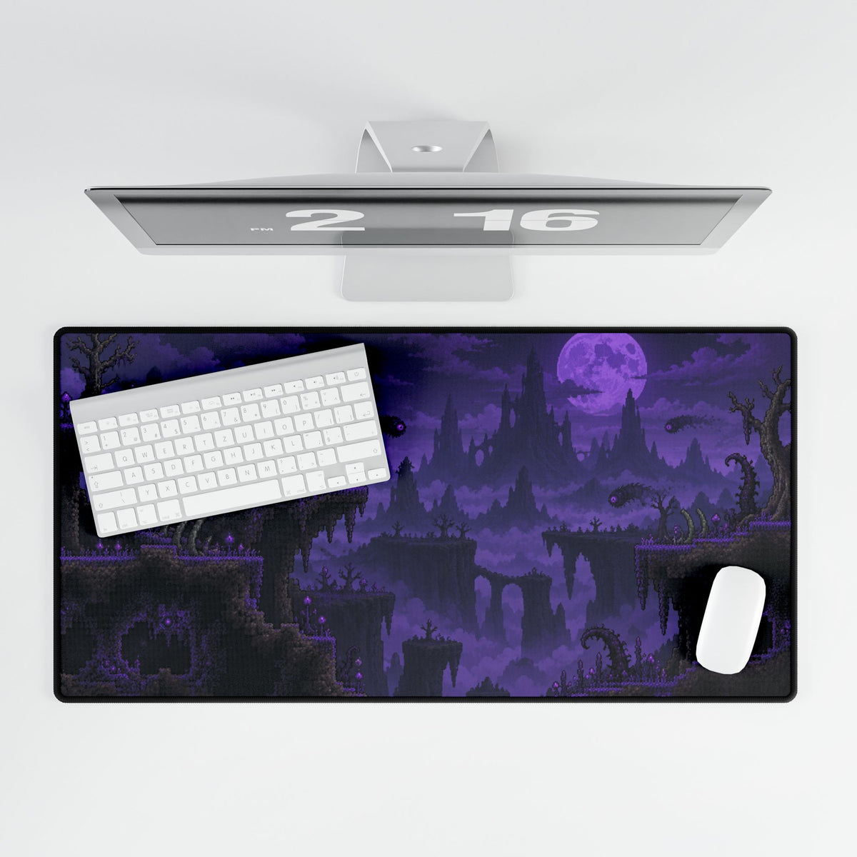 Purple Gothic Fantasy Desk Mat — Moonlit Monster Landscape Gaming Mouse Pad