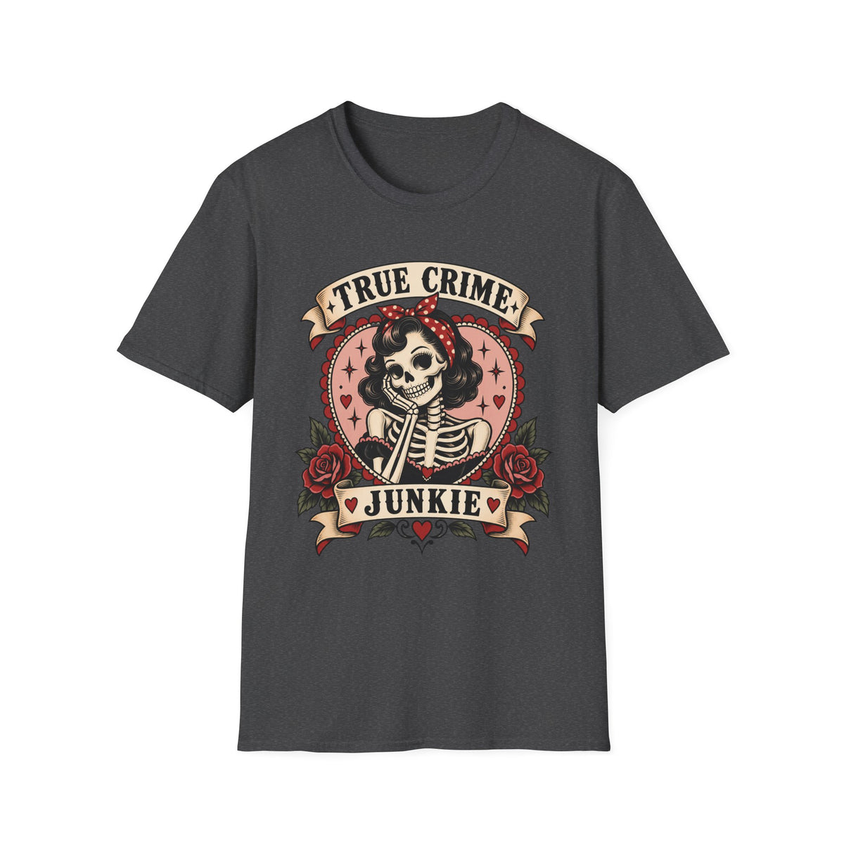 True Crime Junkie | Vintage Skeleton Rose Graphic Tee