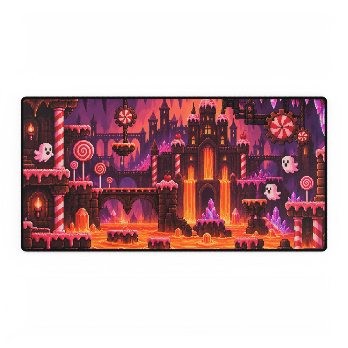 Pixel Candy Castle Desk Mat — Cute Ghosts & Candyland Gaming Mouse Pad
