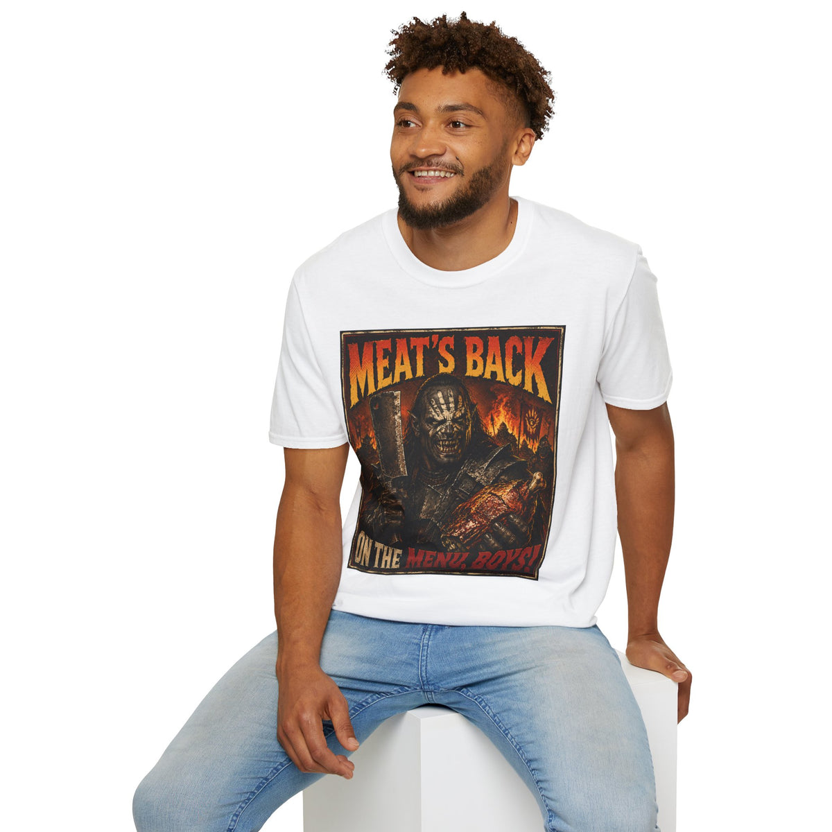 Meat’s Back Horror Graphic T-Shirt — ‘Meat’s Back on the Menu Boys’ Retro Slayer Tee