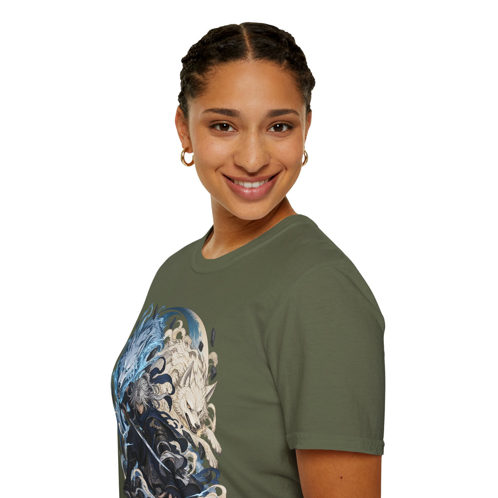 Wolf Spirit T-Shirt | Japanese Samurai | Yin Yang Blue & White Wolves Graphic Tee
