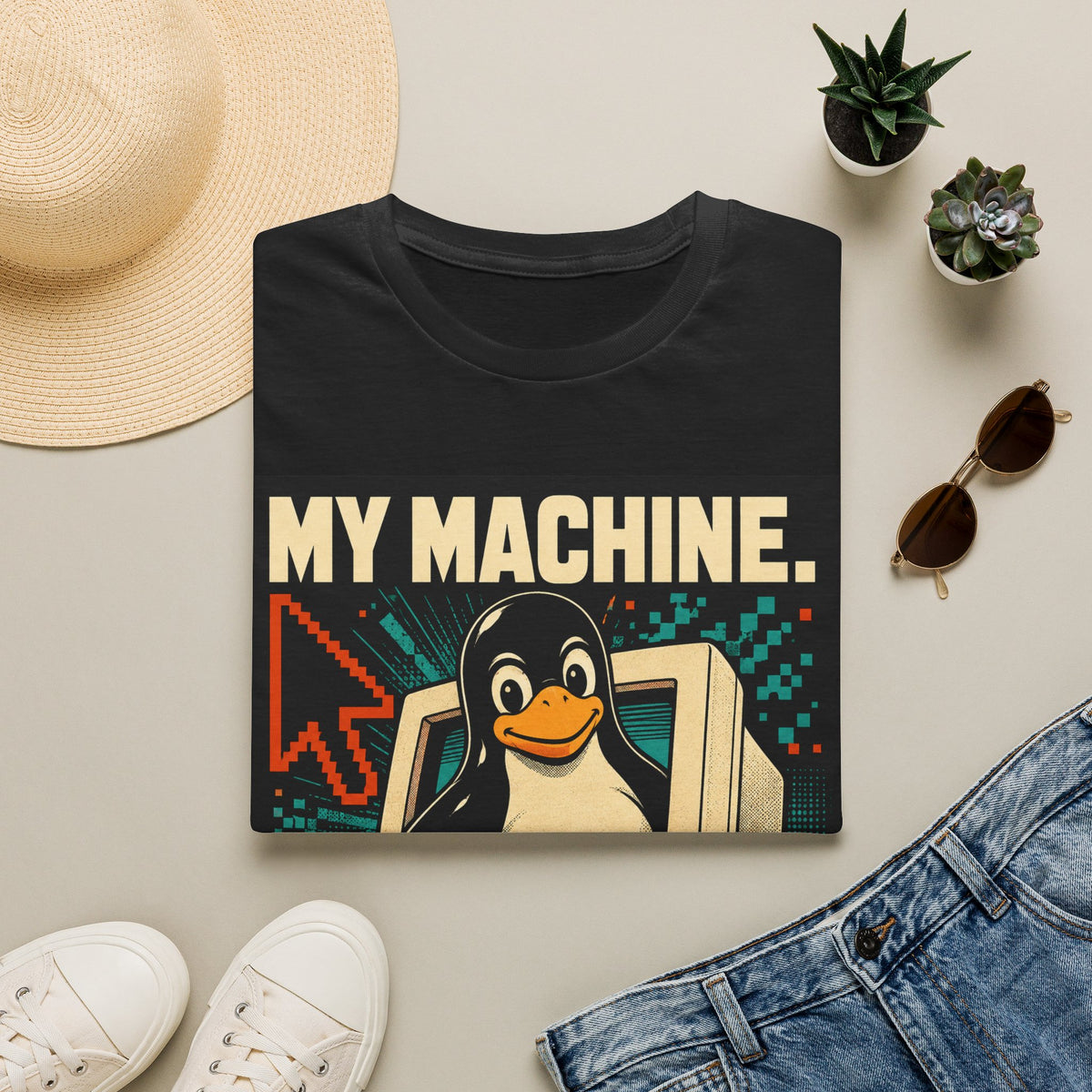 Retro Tux Penguin Tee — "My Machine, My Rules" Vintage Computer T-Shirt